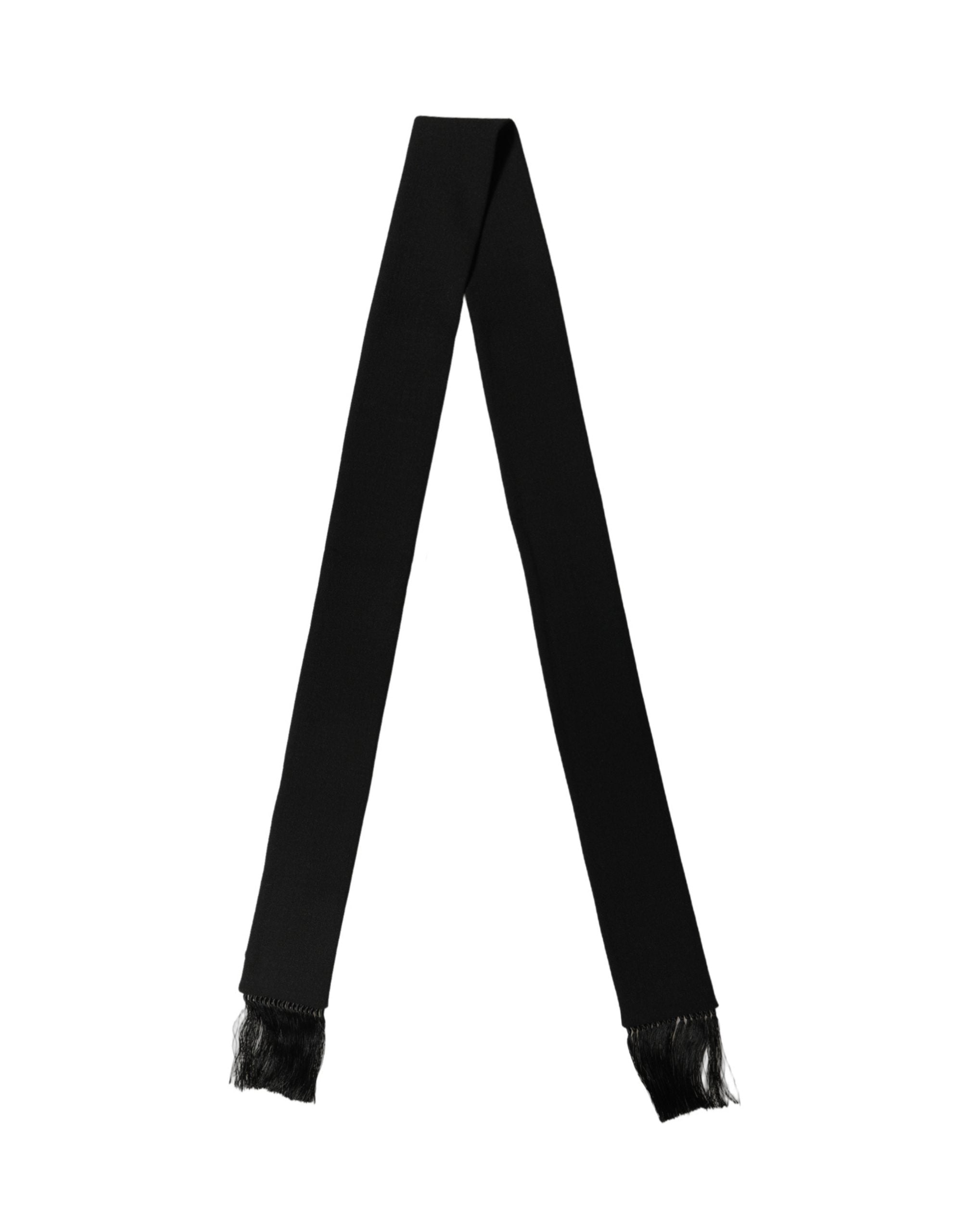 Dolce & Gabbana Men Black Wool Knitted Fringed Foulard Men's Scarf