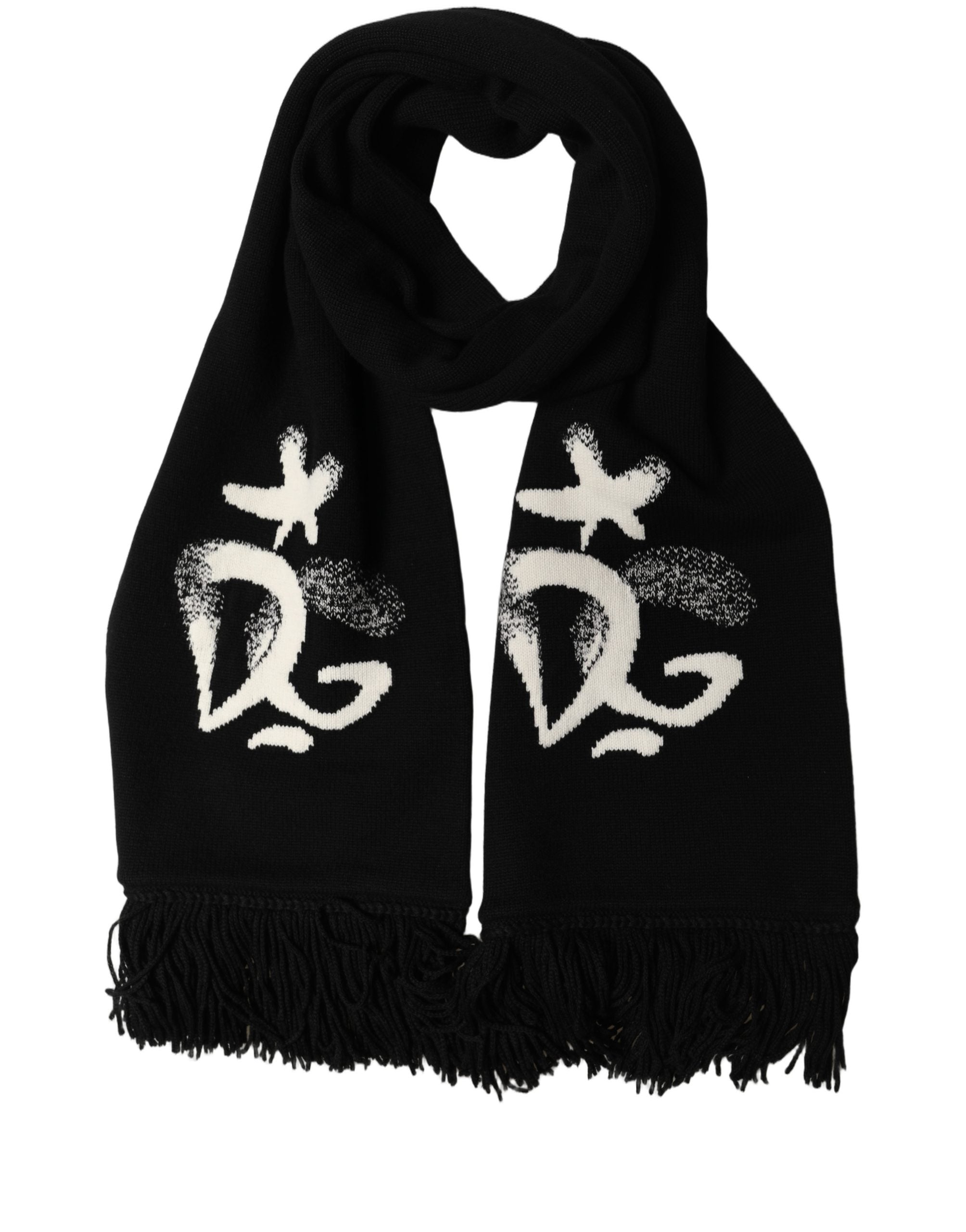 Dolce & Gabbana Black Cashmere Knitted Fringed Foulard Men's Scarf