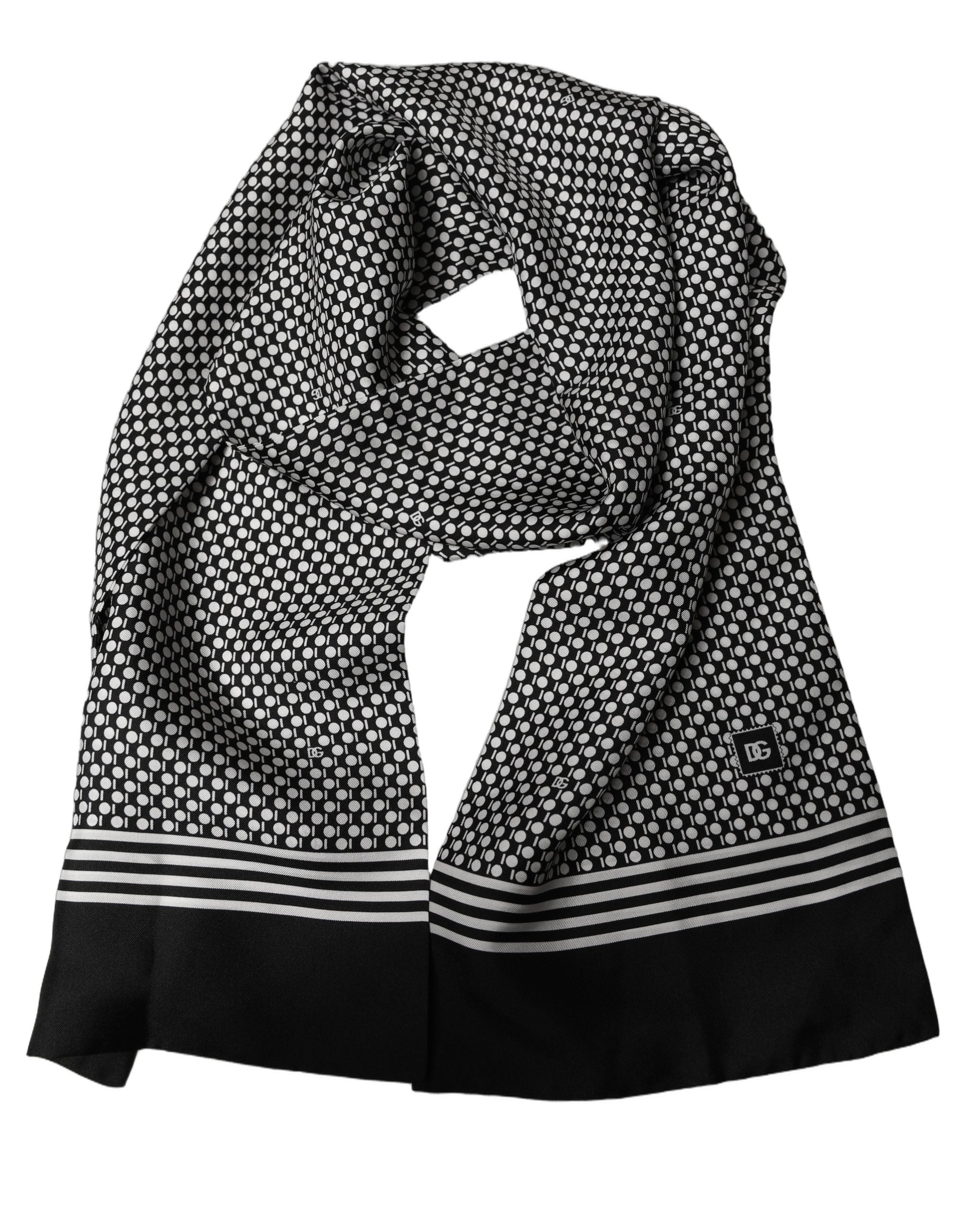 Dolce & Gabbana Black White Geometric Silk Neck Shawl Men's Scarf