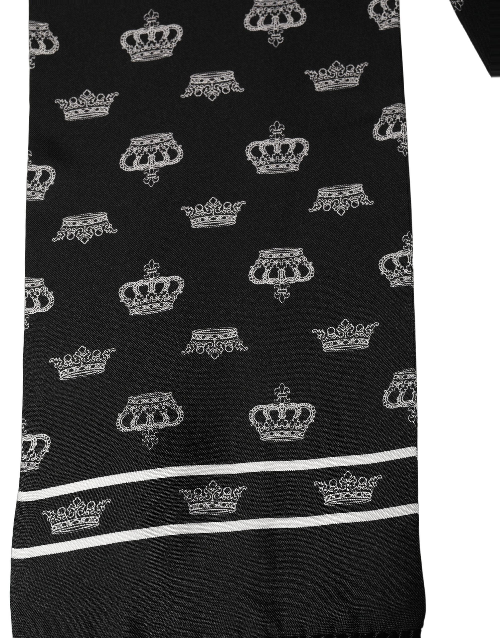 Dolce & Gabbana Black Silk Crown Fringed Neck Shawl Men's Scarf