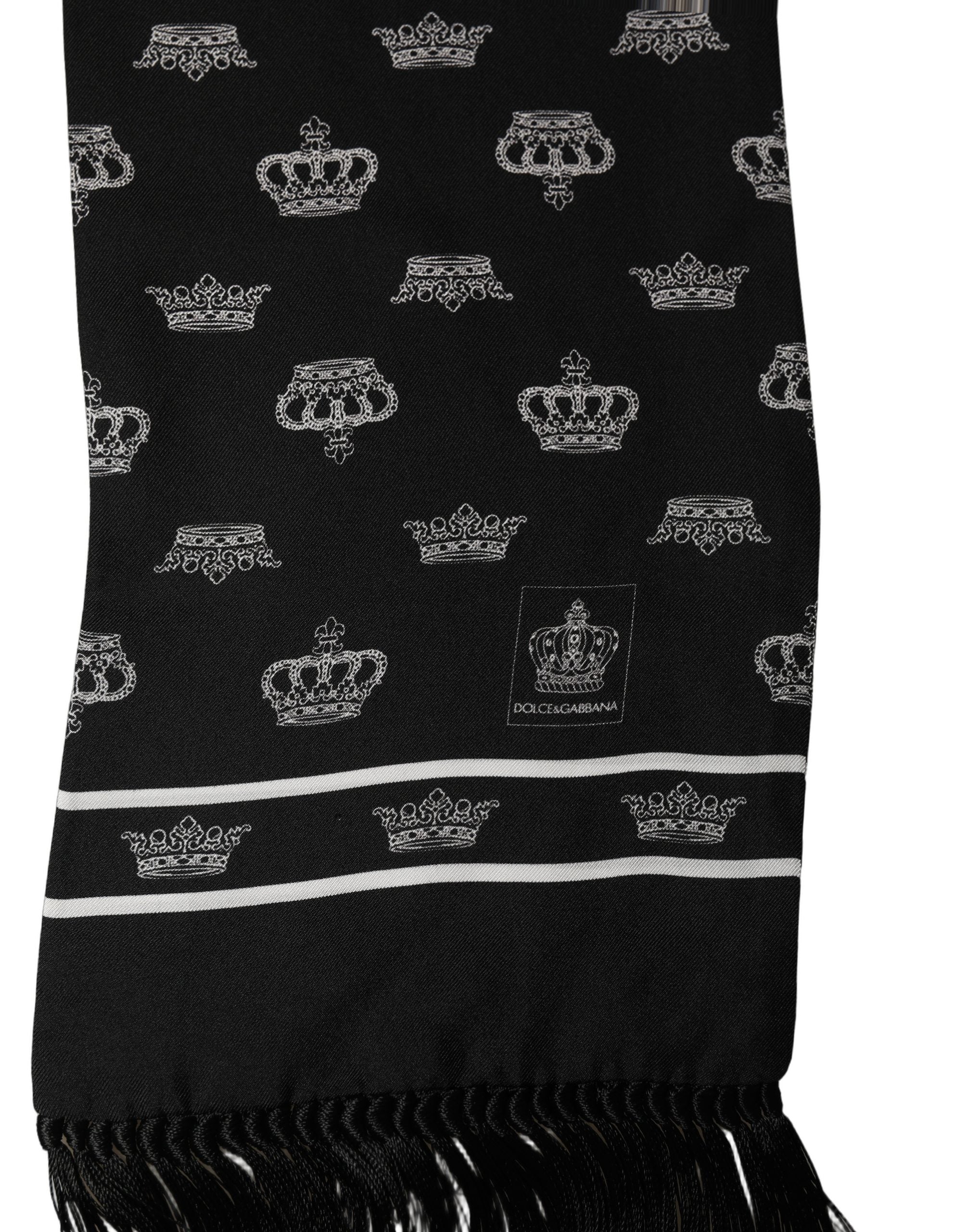 Dolce & Gabbana Black Silk Crown Fringed Neck Shawl Men's Scarf