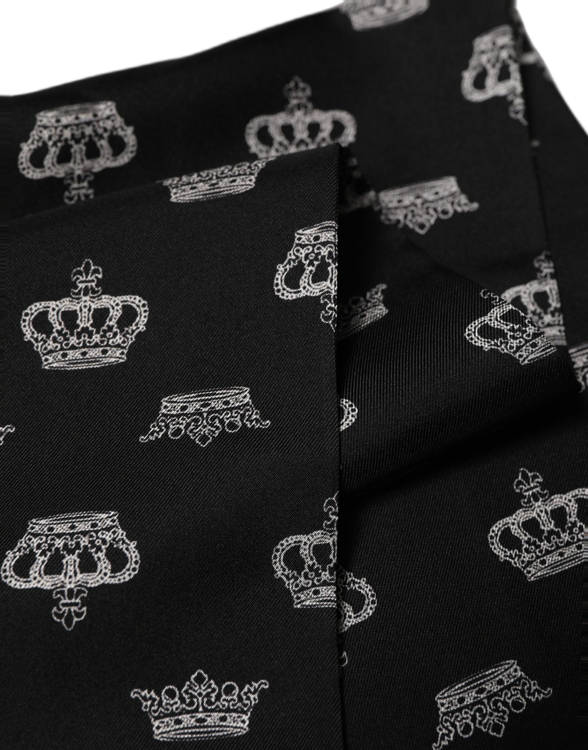 Dolce & Gabbana Black Silk Crown Fringed Neck Shawl Men's Scarf