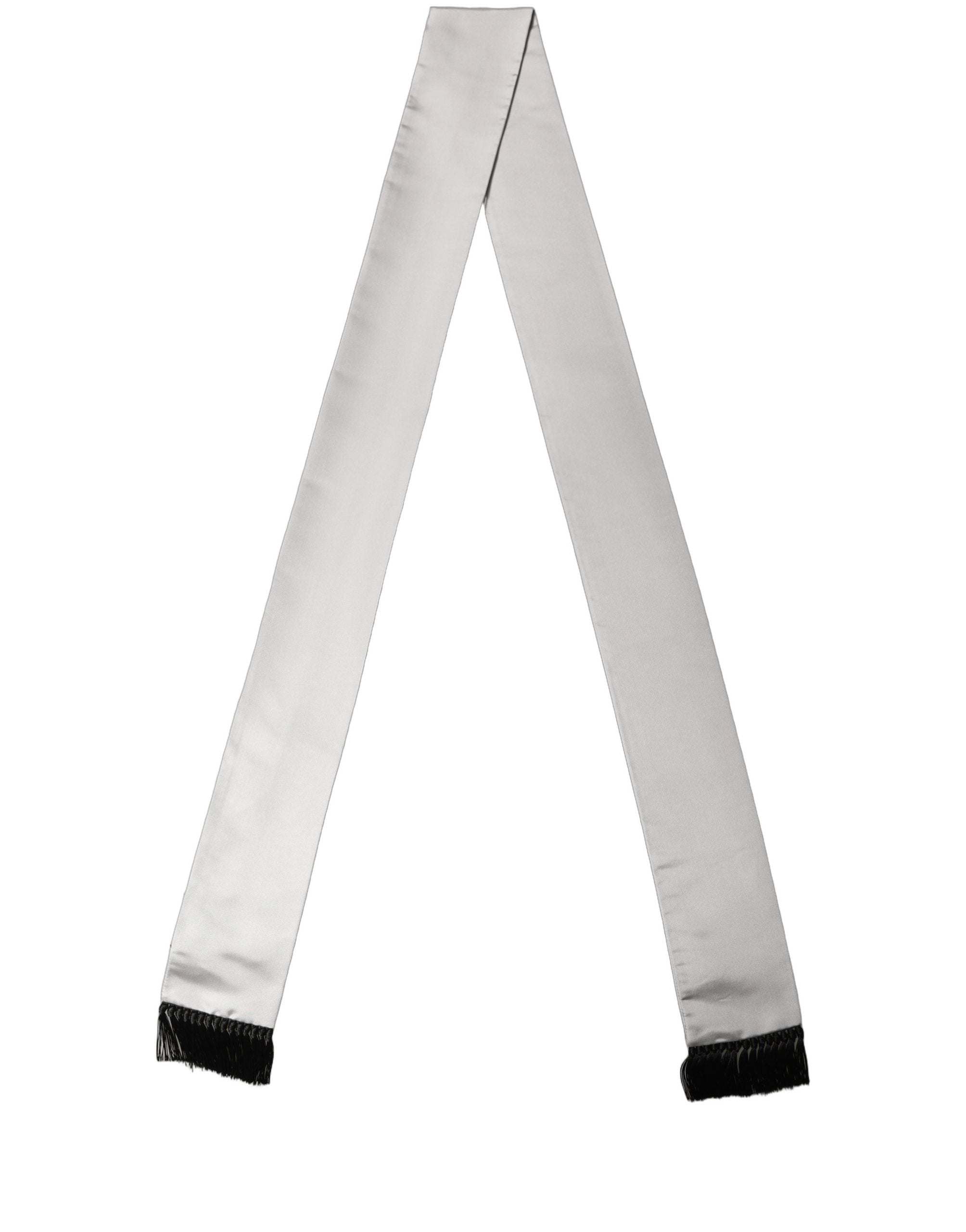 Dolce & Gabbana Light Gray Satin Silk Fringed Lace Stole Men's Scarf