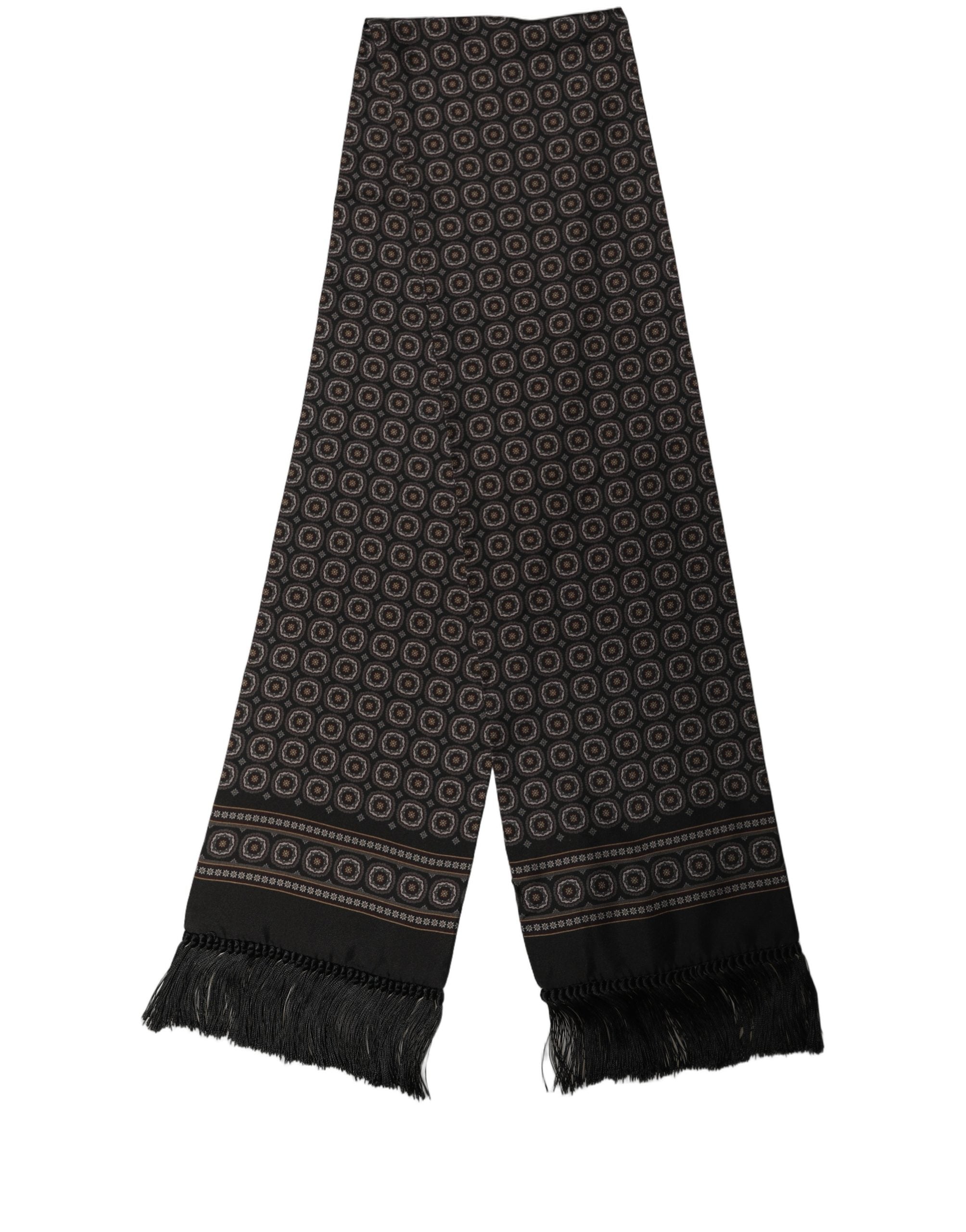 Dolce & Gabbana Black Silk Geometric Fringed Neck Shawl Men's Scarf