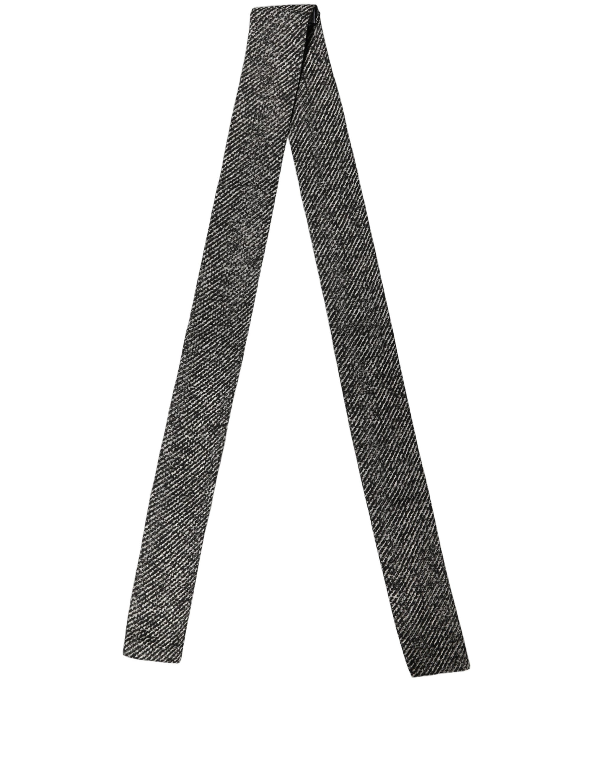 Dolce & Gabbana Black White Herringbone Tweed Shawl Men's Scarf