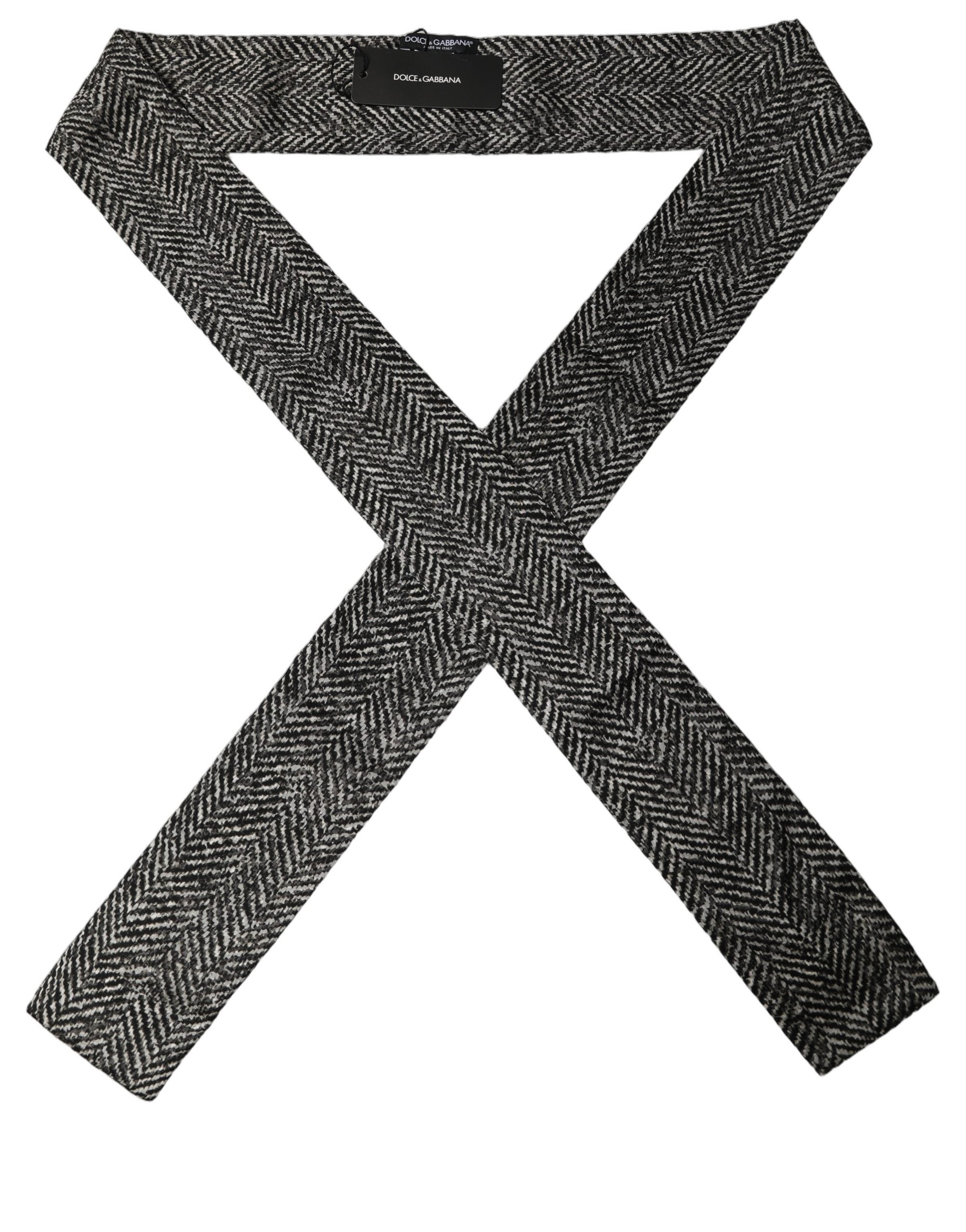 Dolce & Gabbana Black White Herringbone Tweed Shawl Men's Scarf