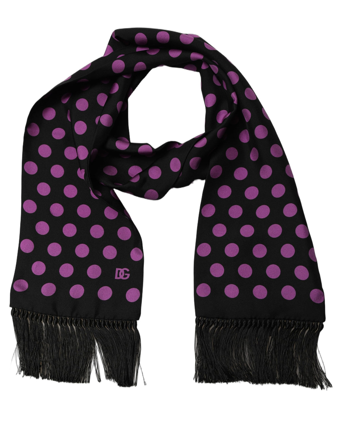 Dolce & Gabbana Men Black Purple Polka Dot Fringed Lace Stole Men's Scarf