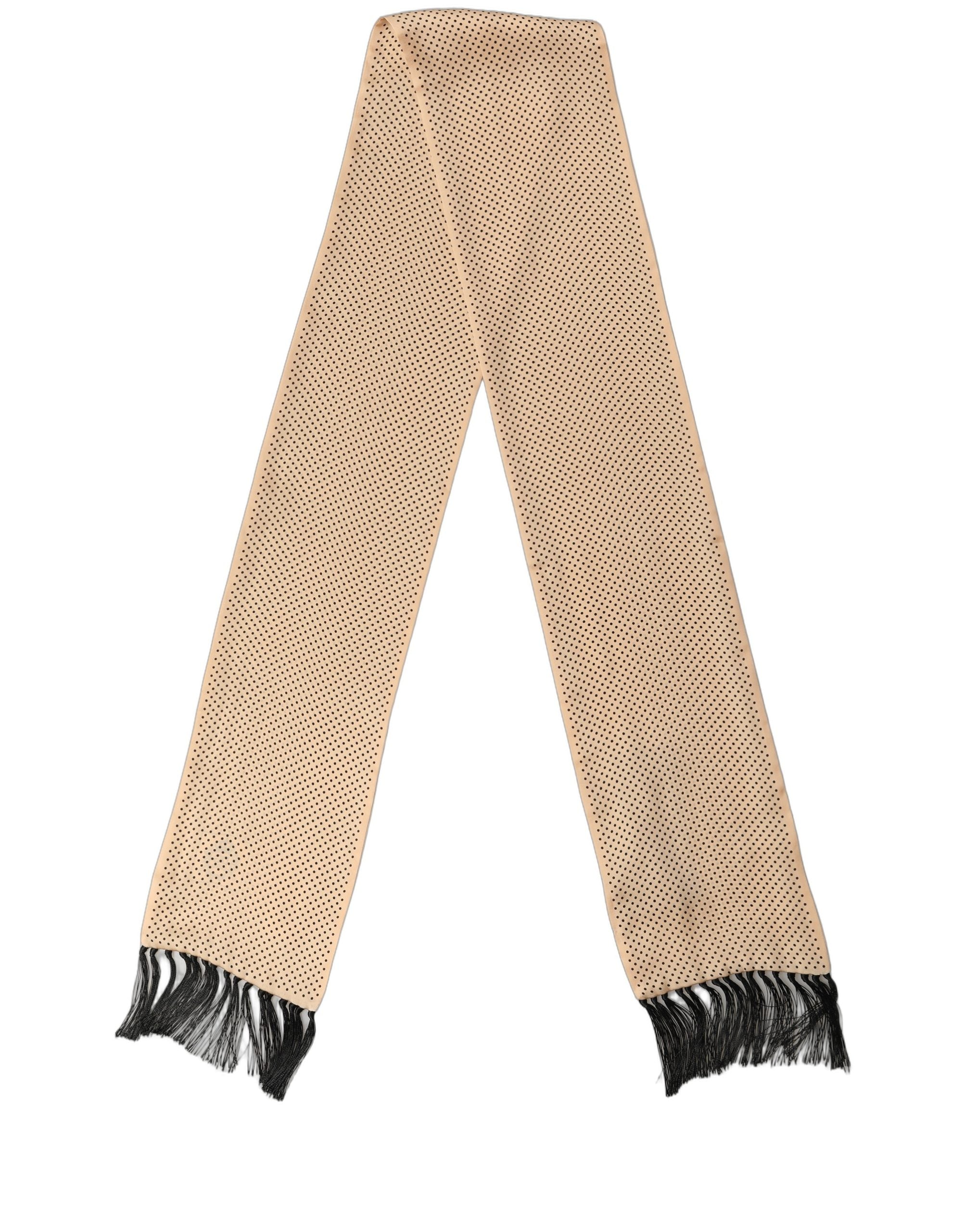 Dolce & Gabbana Beige Silk Dotted Fringed Neck Shawl Men's Scarf