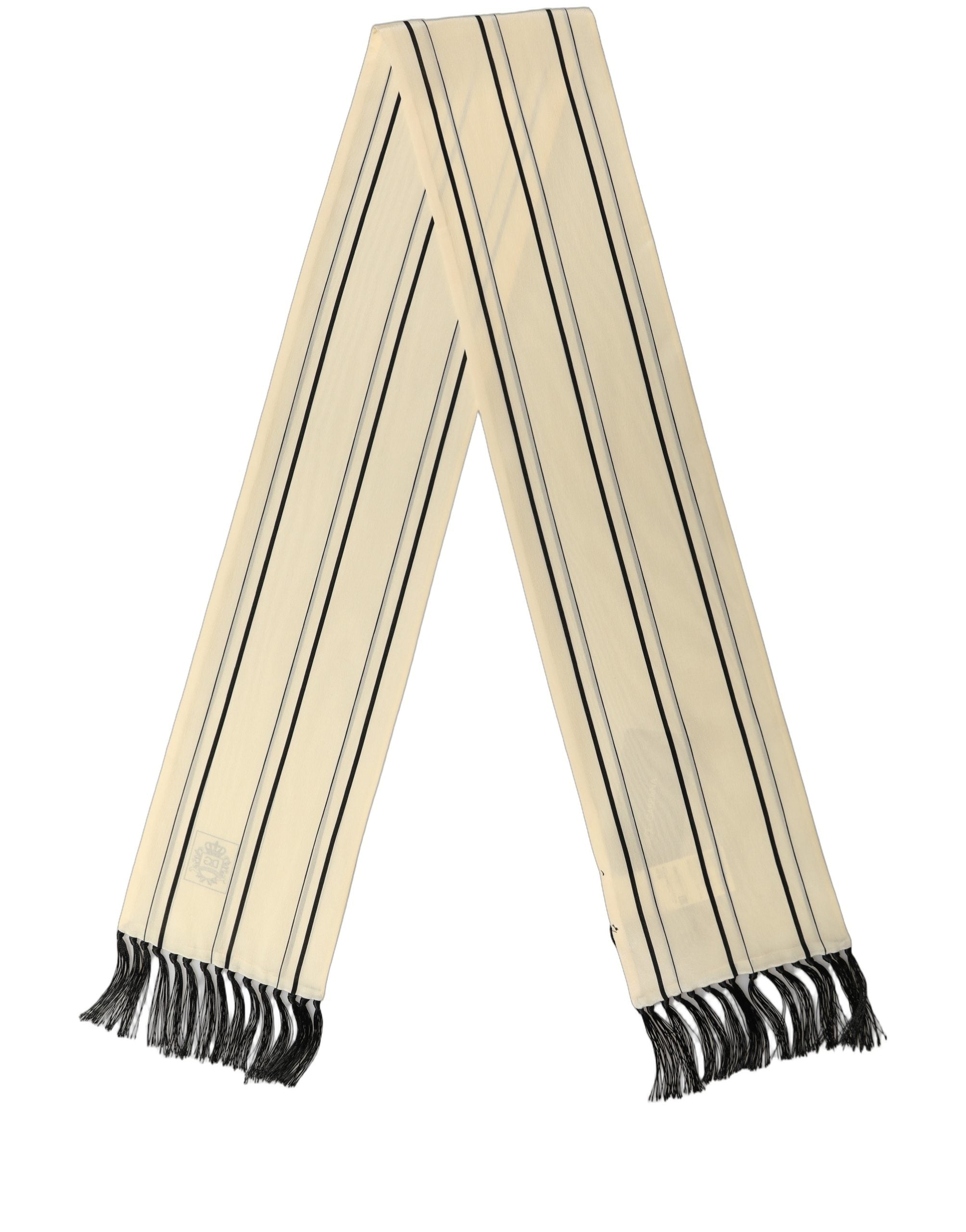 Dolce & Gabbana Beige Silk Striped Fringed Neck Shawl Men's Scarf