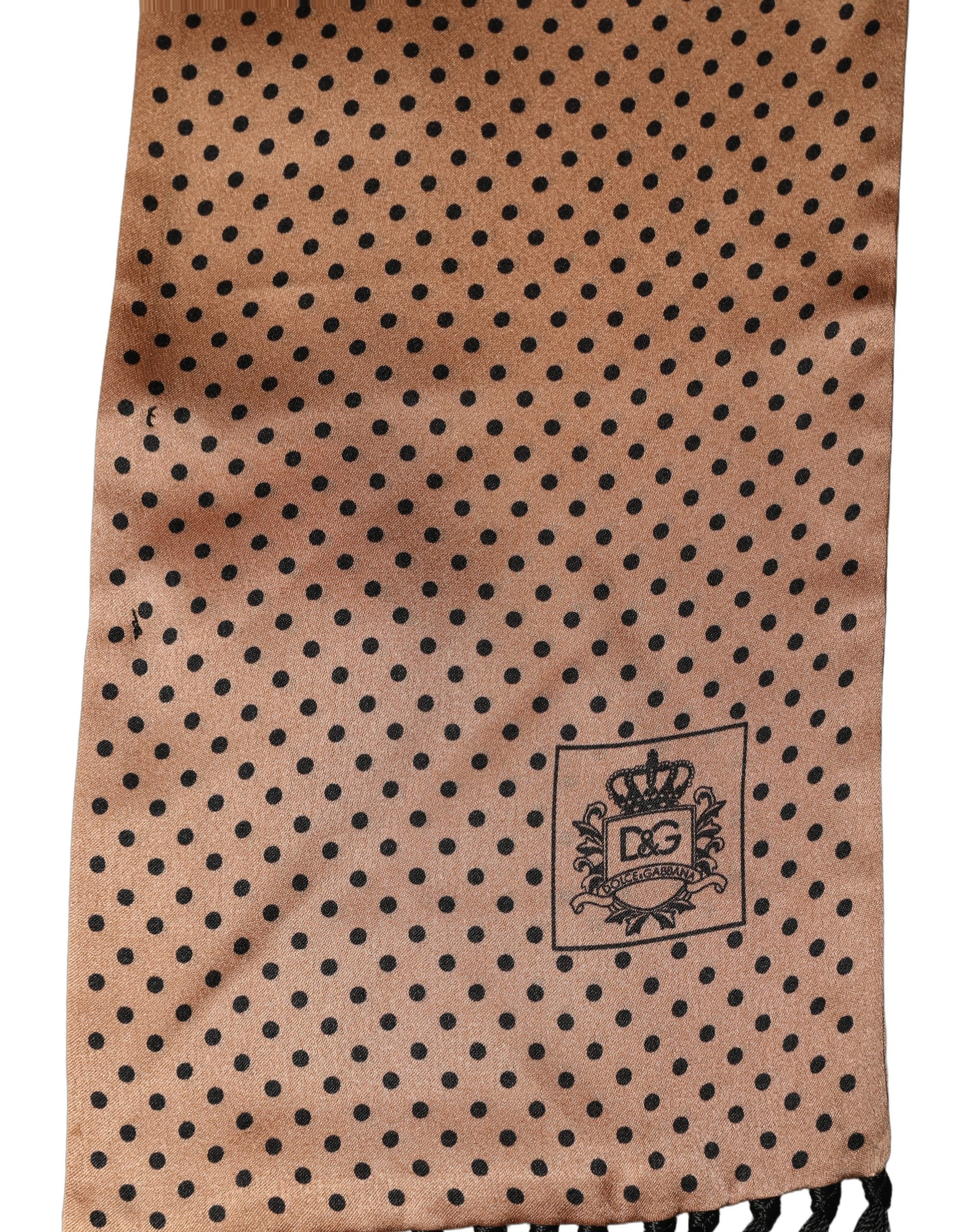 Dolce & Gabbana Brown Silk Dotted Fringed Neck Shawl Men's Scarf