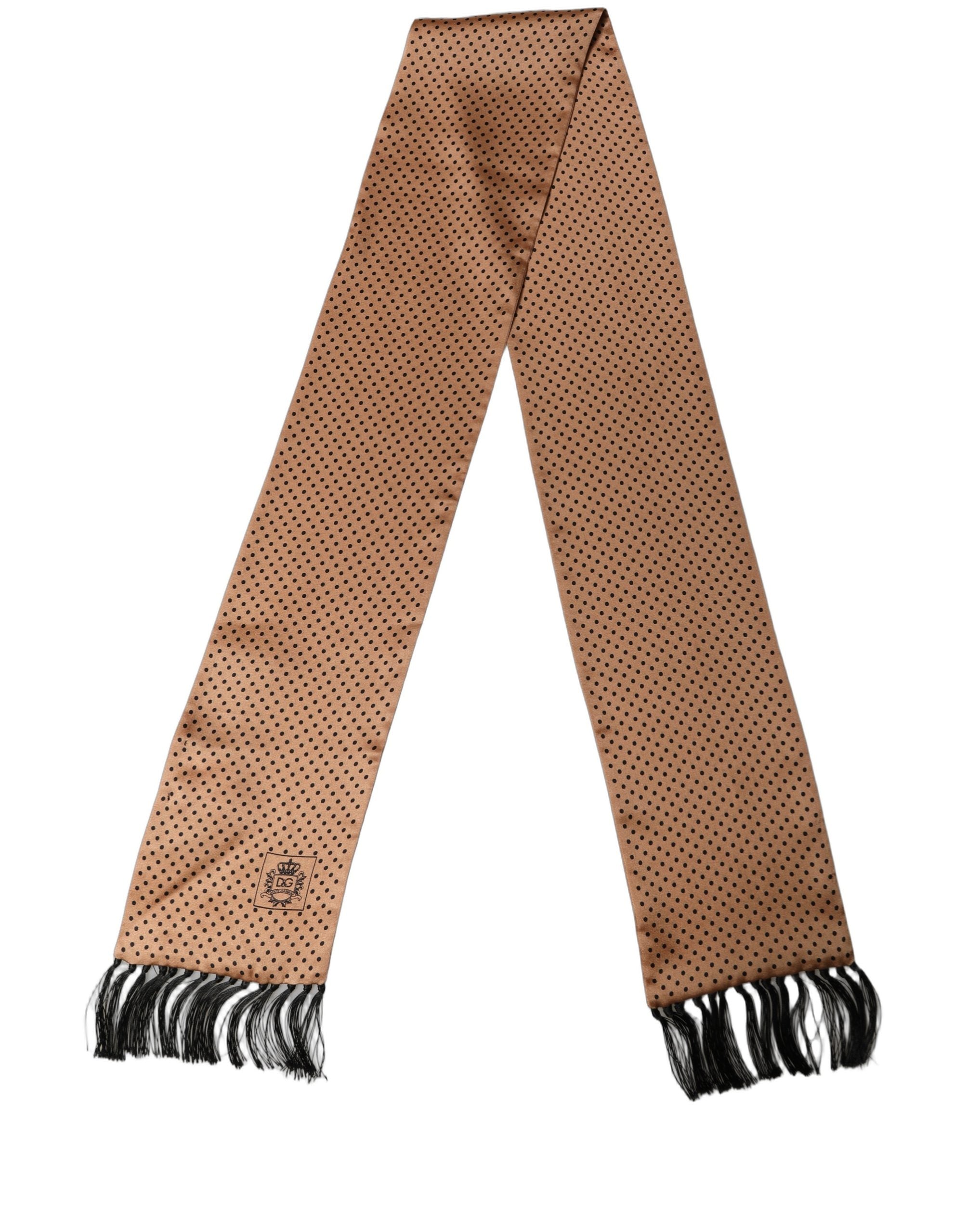 Dolce & Gabbana Brown Silk Dotted Fringed Neck Shawl Men's Scarf