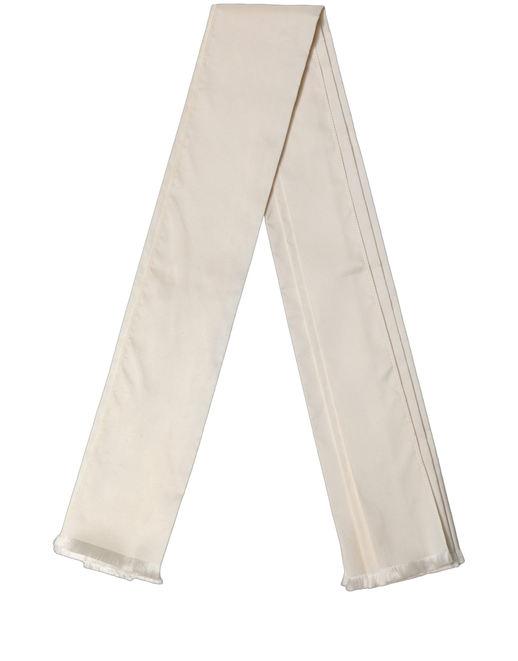 Dolce & Gabbana Men Cream Satin Silk Fringed Neck Shawl Men's Scarf