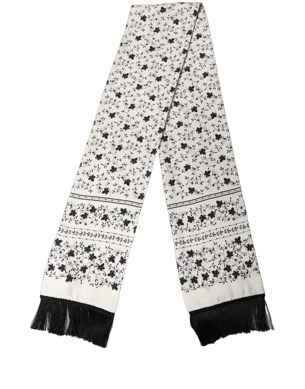 Dolce & Gabbana White Floral Silk Fringed Neck Shawl Men's Scarf