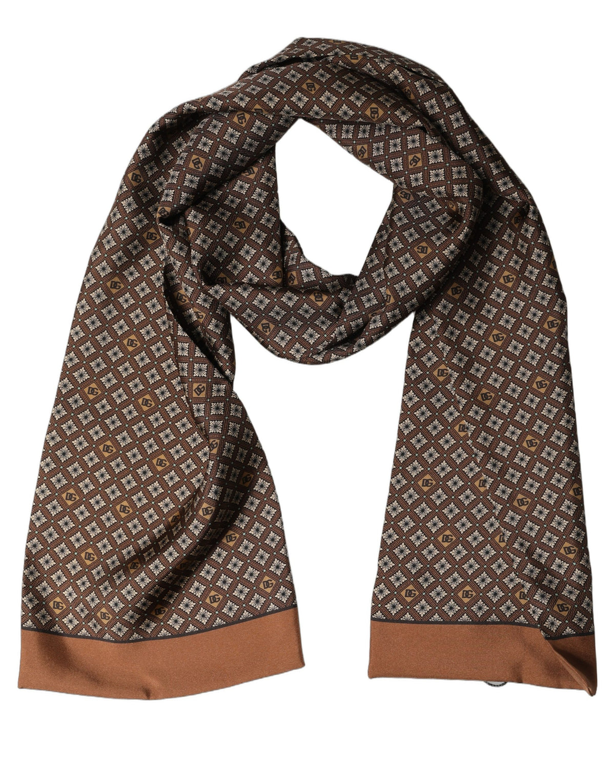 Dolce & Gabbana Brown Geometric Silk Men Neck Shawl Men's Scarf