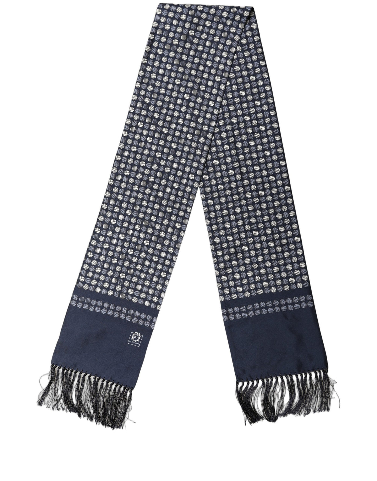 Dolce & Gabbana Men Navy Blue Geometric Dot Silk Fringed Neck Shawl Men's Scarf