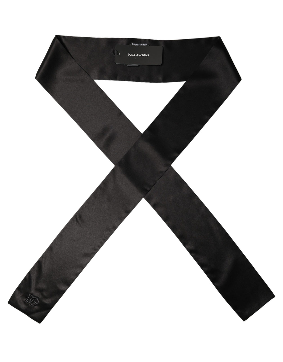 Dolce & Gabbana Men Black Satin Silk Skinny Neck Shawl Men's Scarf