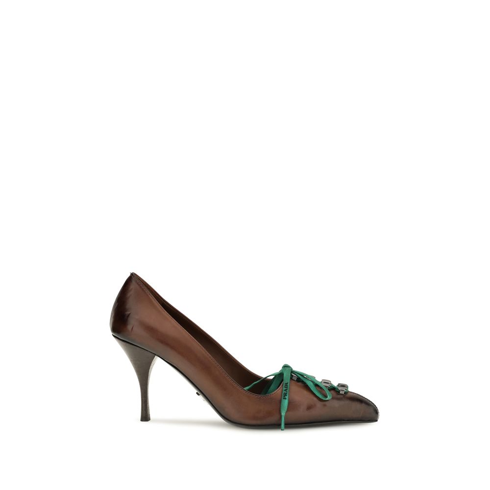Prada Brown Calf Leather Bos Taurus Women's Lace-Up