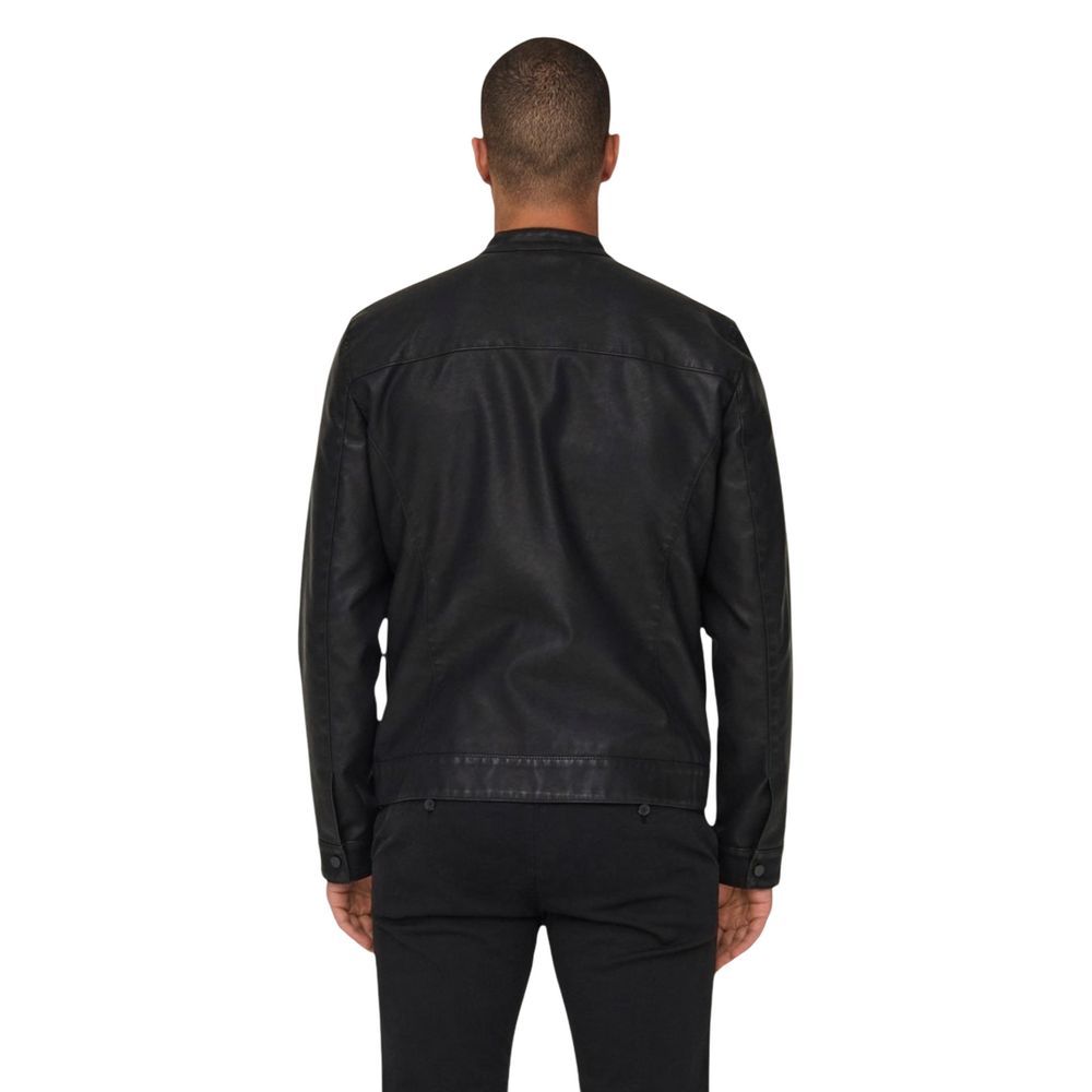 Only & Sons Black Polyester Biker Men's Jacket