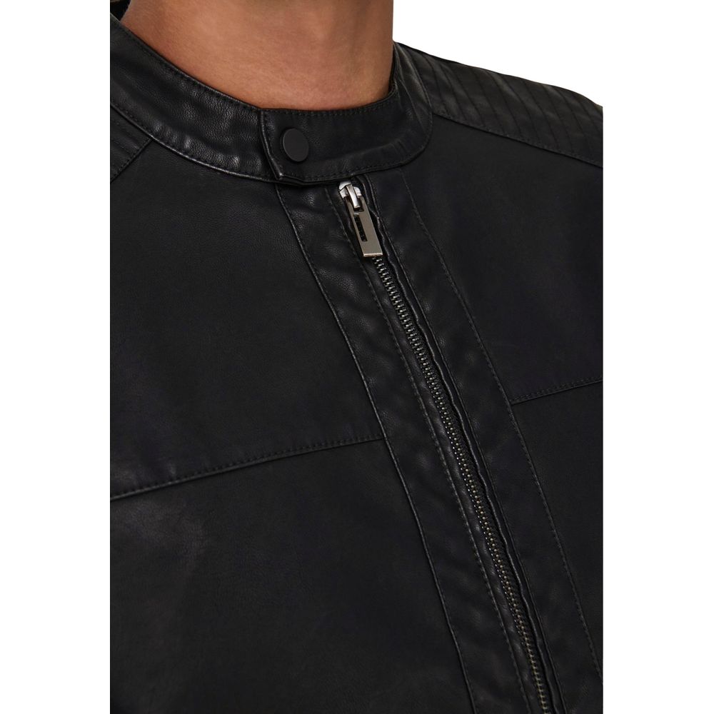 Only & Sons Black Polyester Biker Men's Jacket
