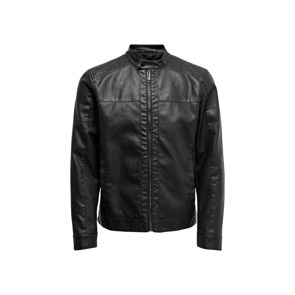 Only & Sons Black Polyester Biker Men's Jacket