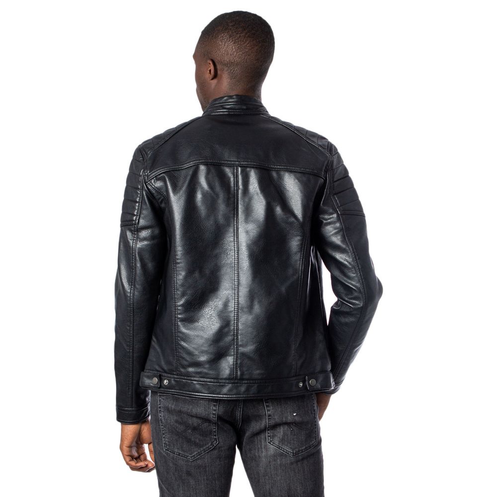 Jack Jones Black Artificial Leather Leather Men's Jacket