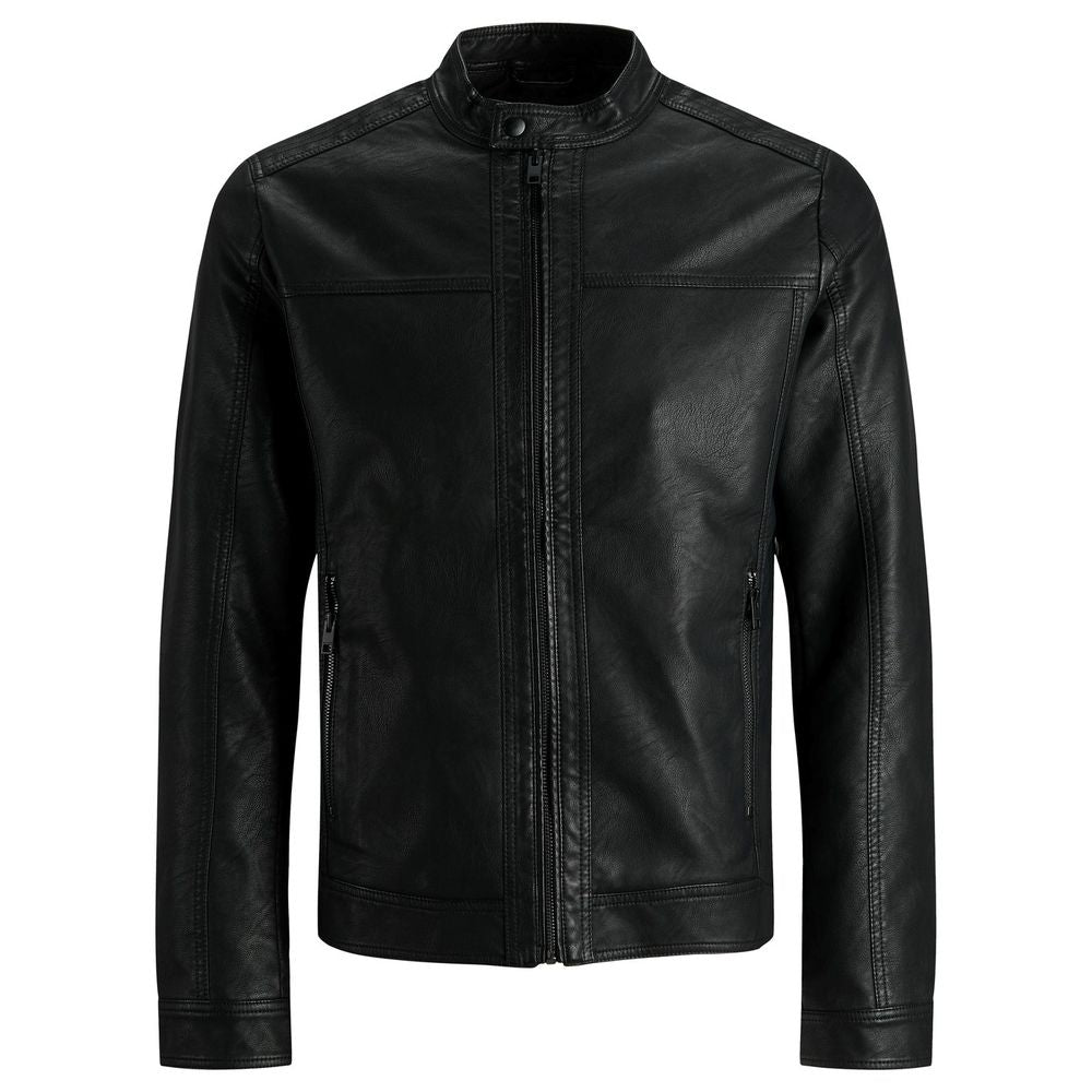Jack Jones Black Polyamide Leather Men's Jacket