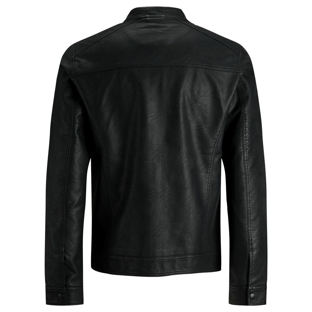 Jack Jones Black Polyamide Leather Men's Jacket