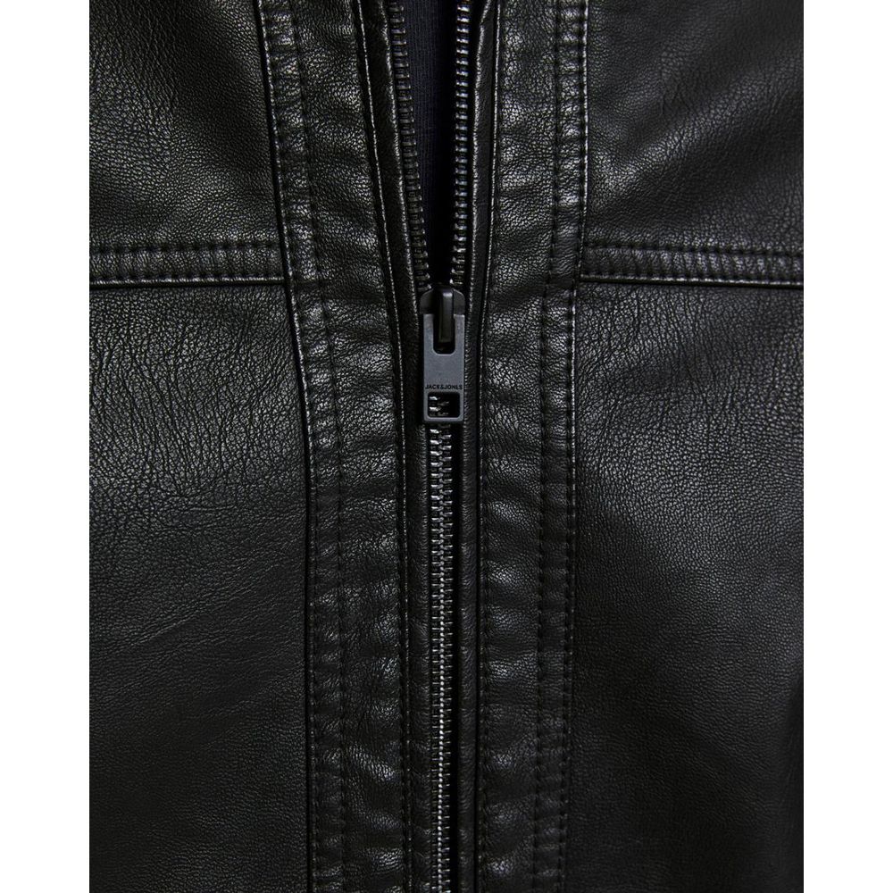 Jack Jones Black Polyamide Leather Men's Jacket