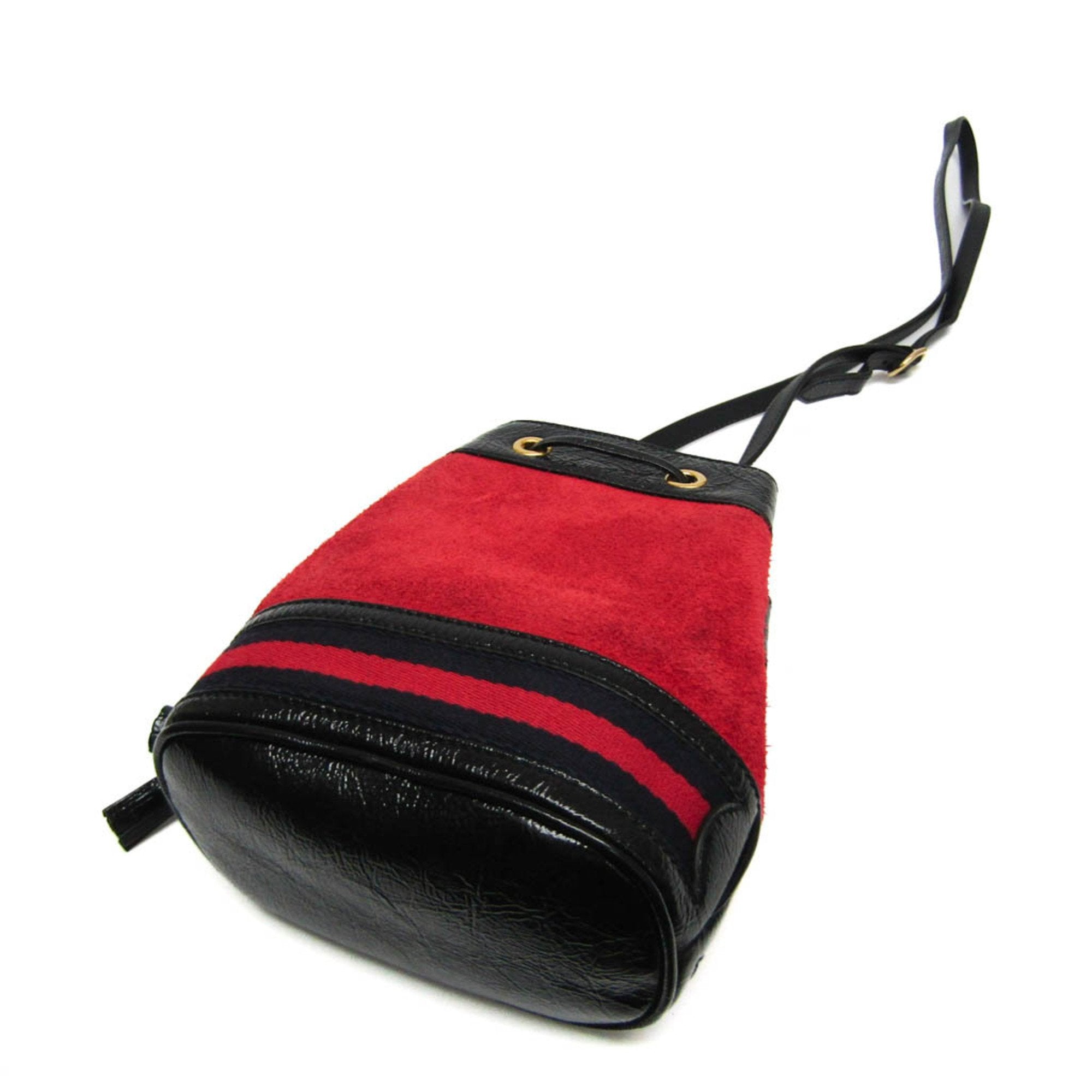 Gucci Drawstring Red Suede Shoulder Bag (Pre-Owned)