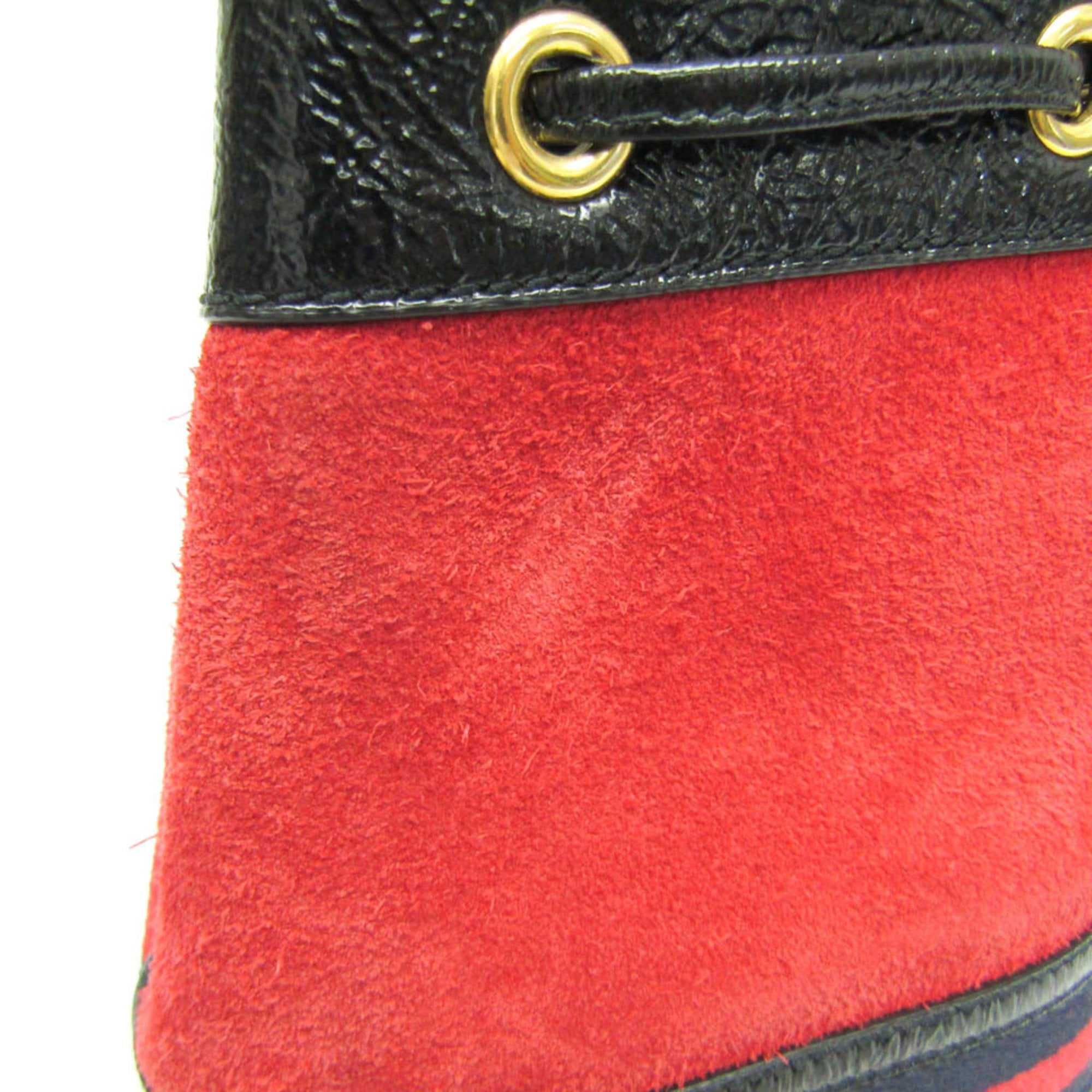 Gucci Drawstring Red Suede Shoulder Bag (Pre-Owned)