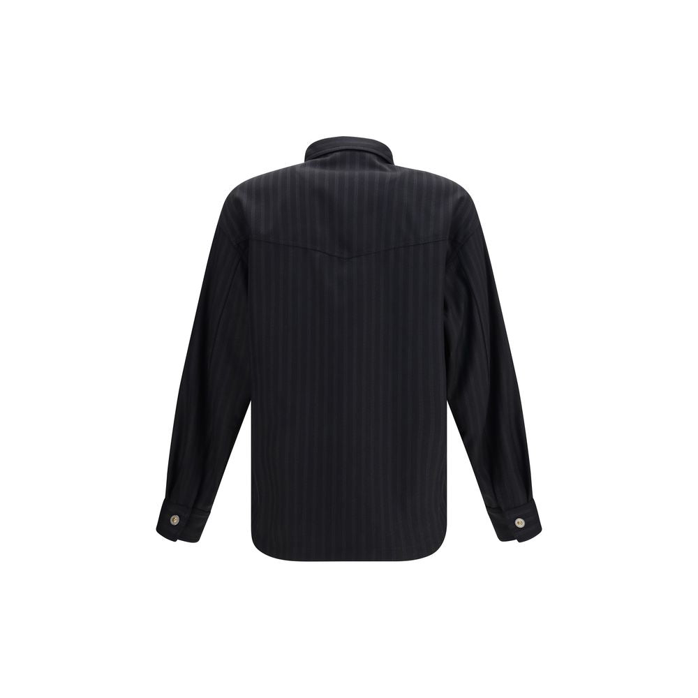 Versace Black Wool Oves Aries Pattern Men's Shirt