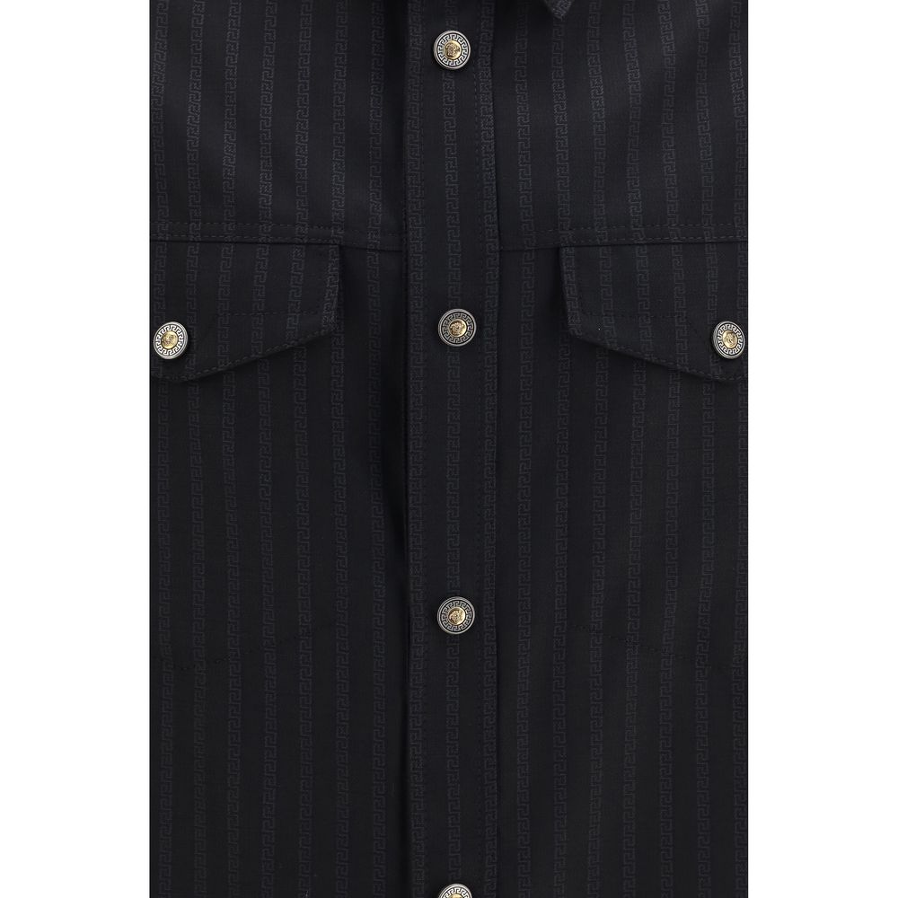 Versace Black Wool Oves Aries Pattern Men's Shirt