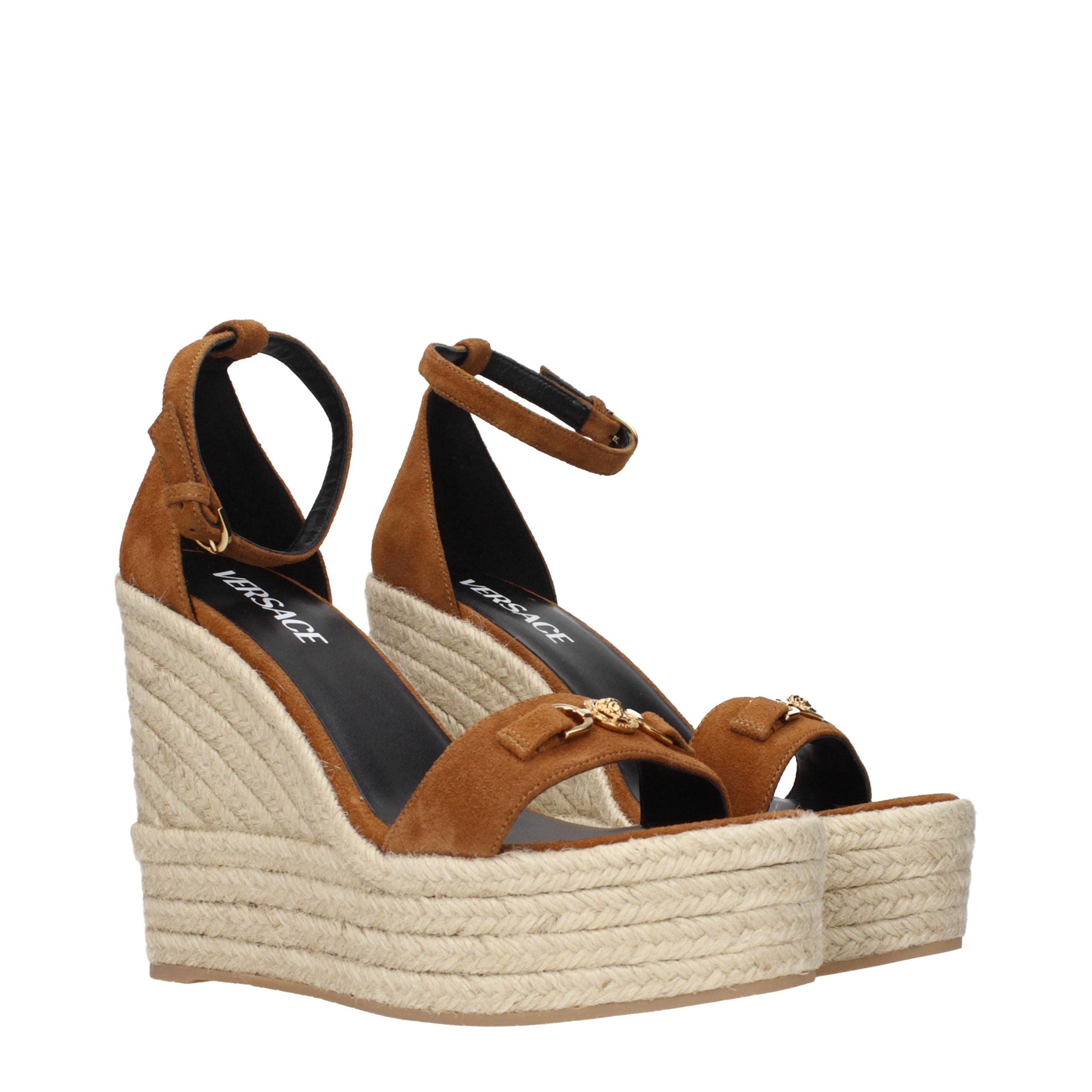 Versace Brown Leather Wedge Women's Sandals
