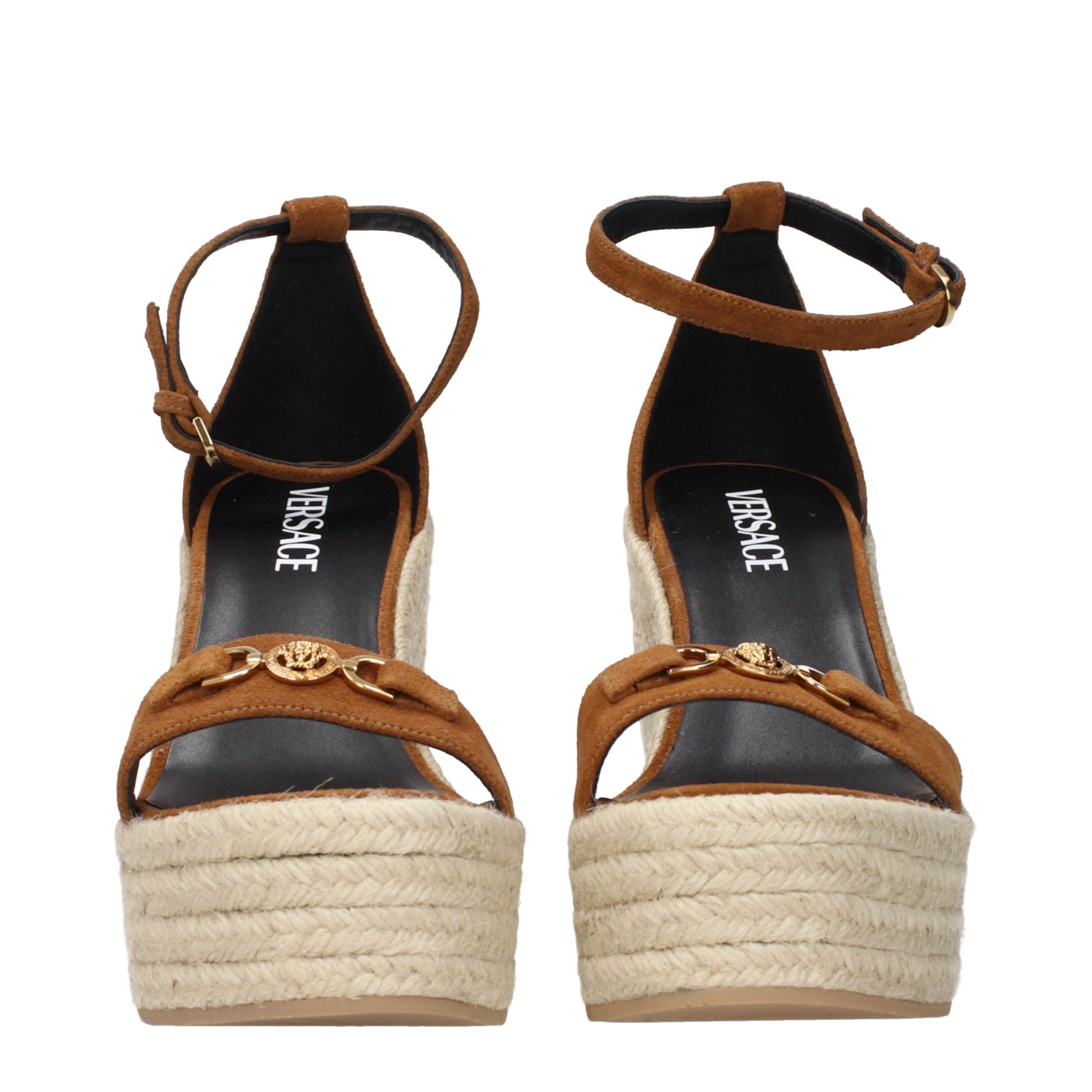 Versace Brown Leather Wedge Women's Sandals
