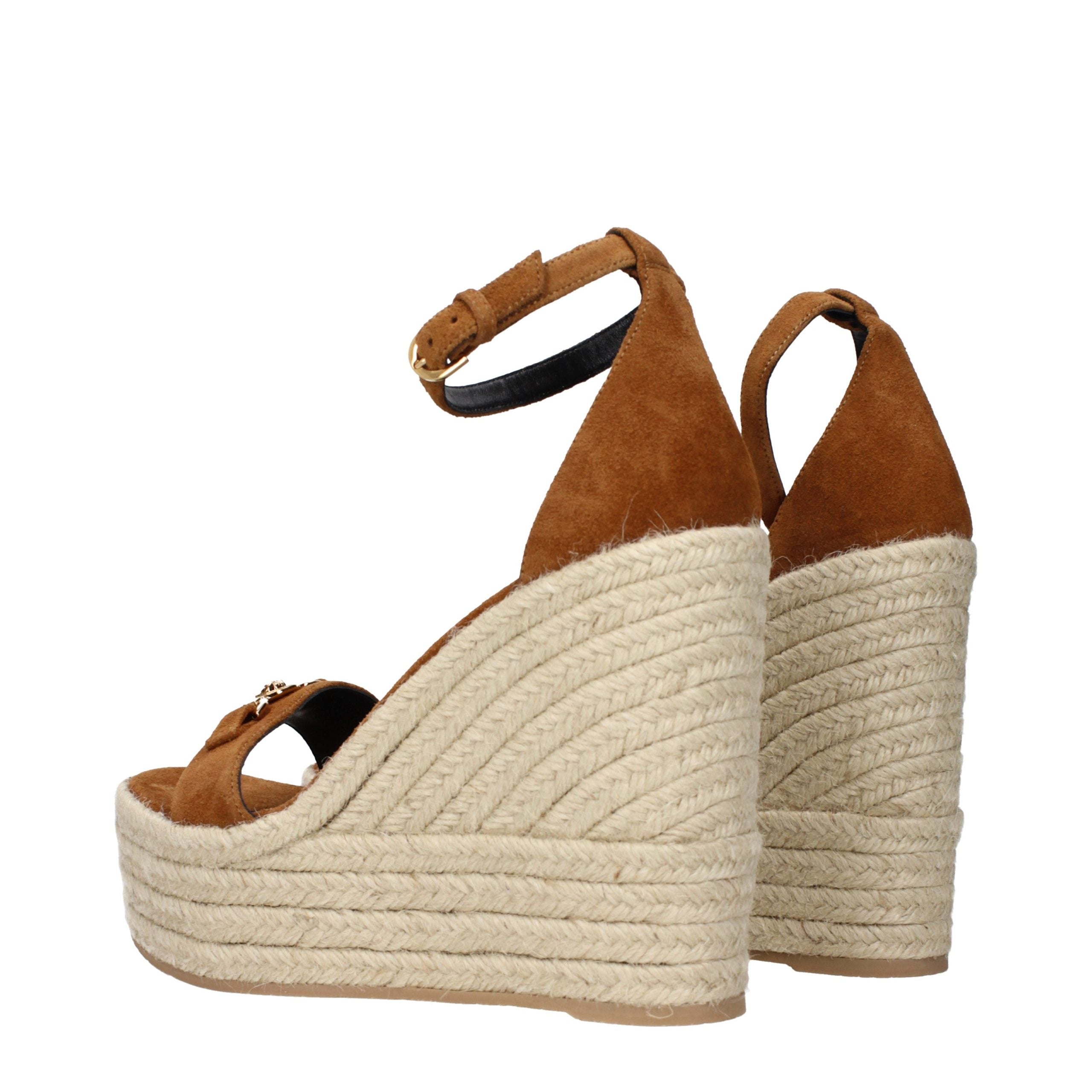 Versace Brown Leather Wedge Women's Sandals