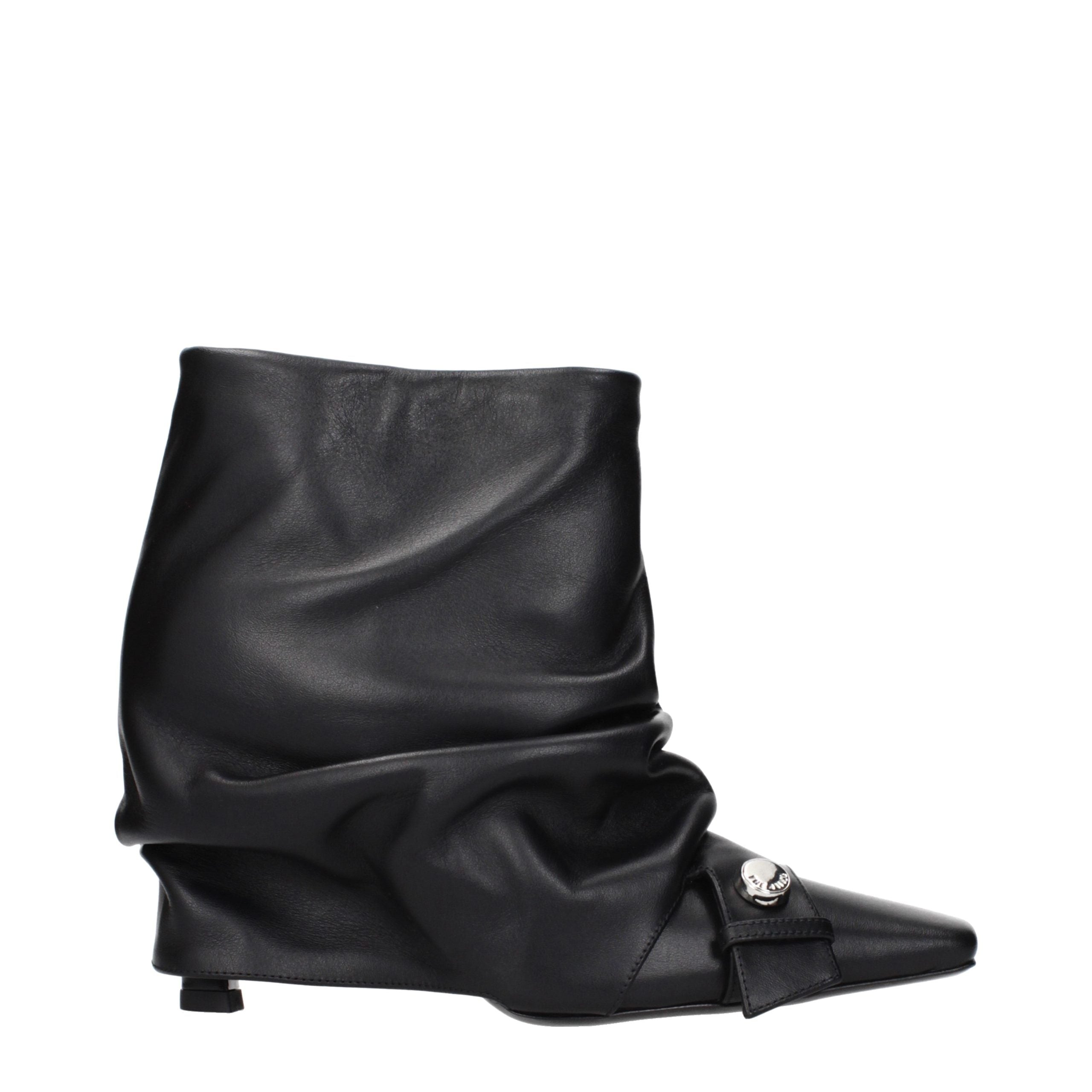 The Attico Black Leather Ankle Women's Boots