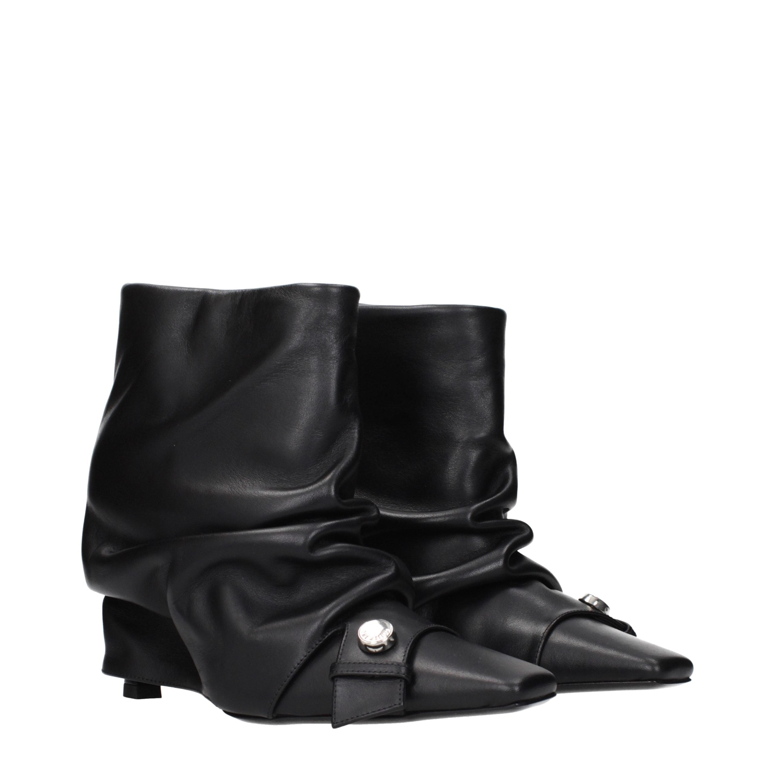 The Attico Black Leather Ankle Women's Boots