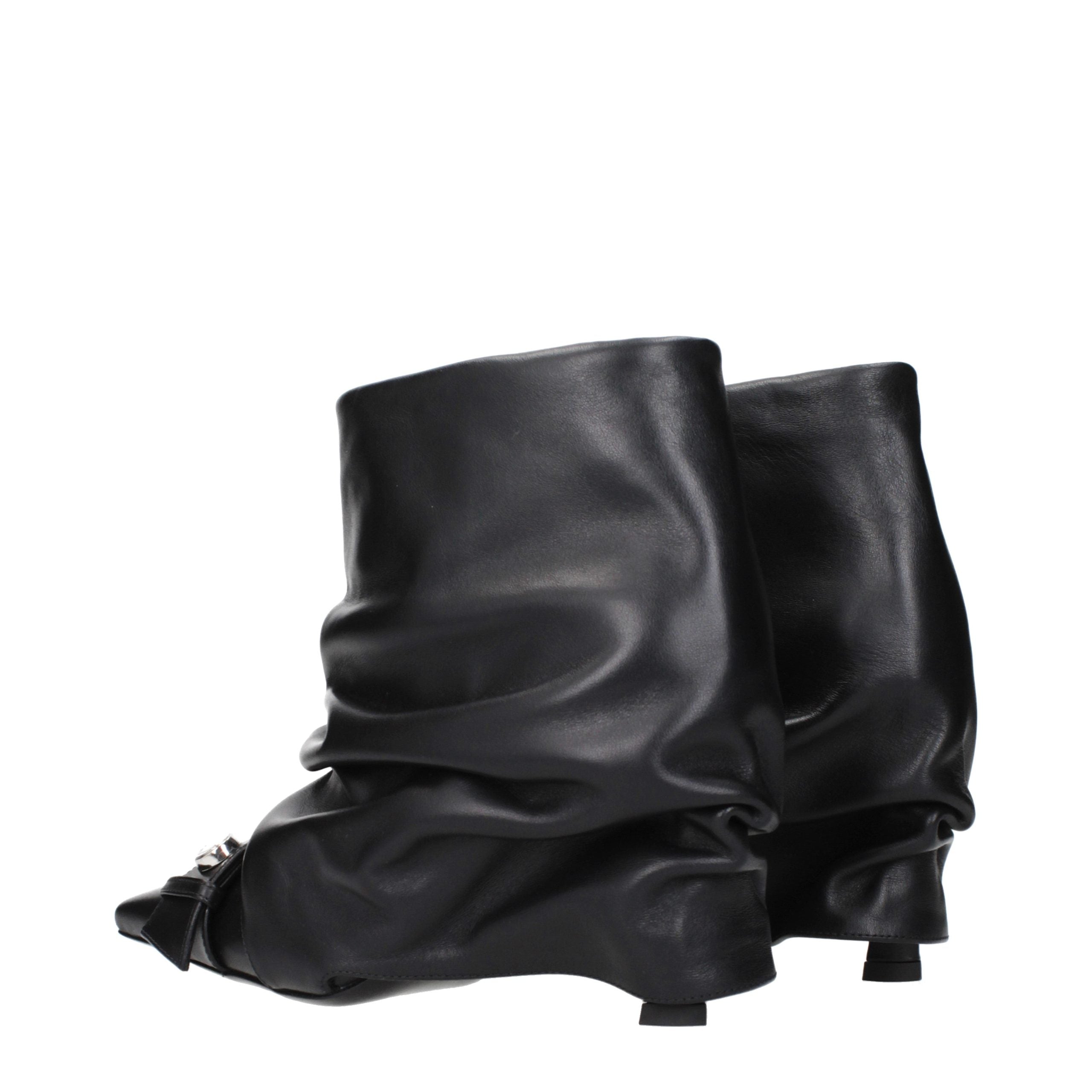 The Attico Black Leather Ankle Women's Boots