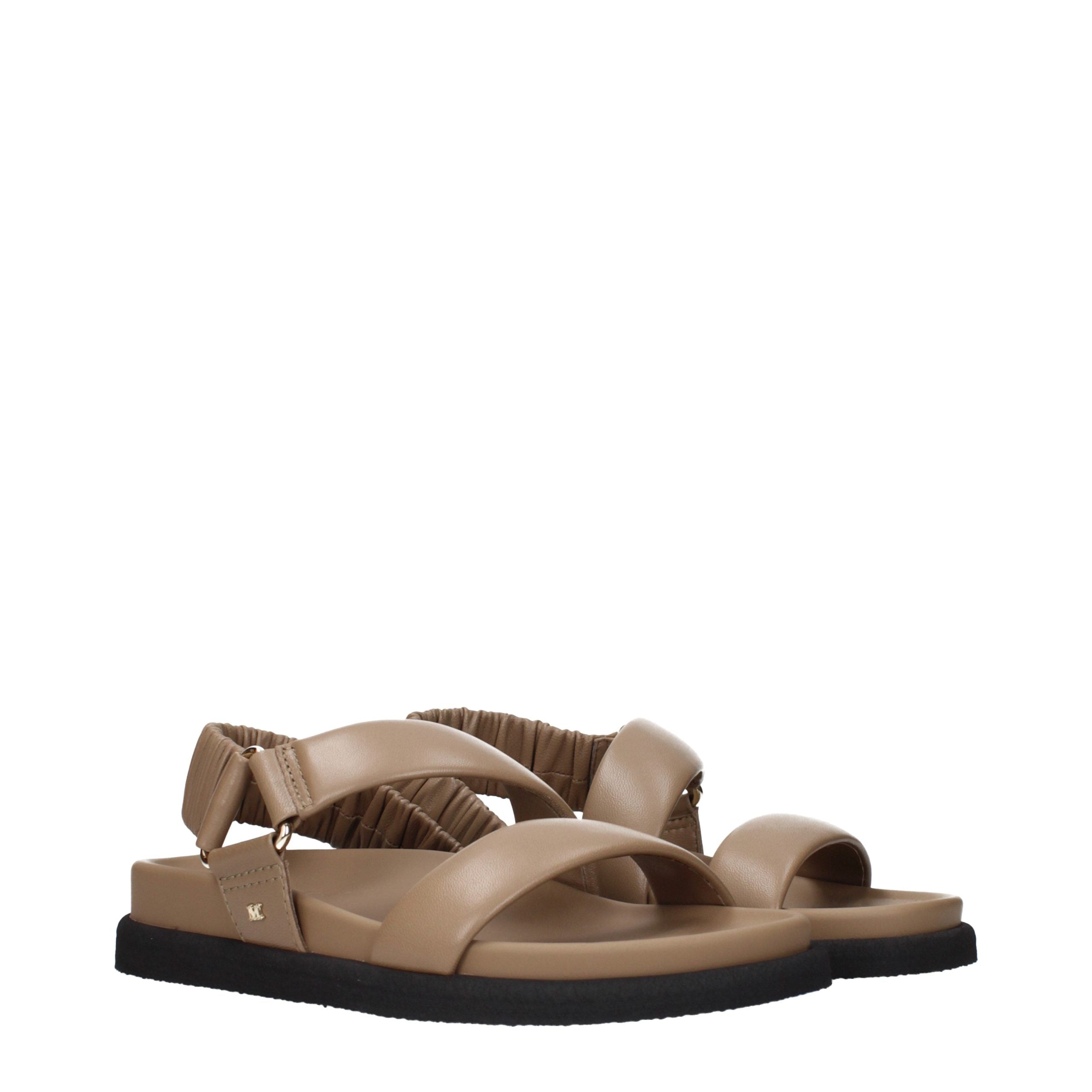 Max Mara Brown Leather Flat Women's Sandals