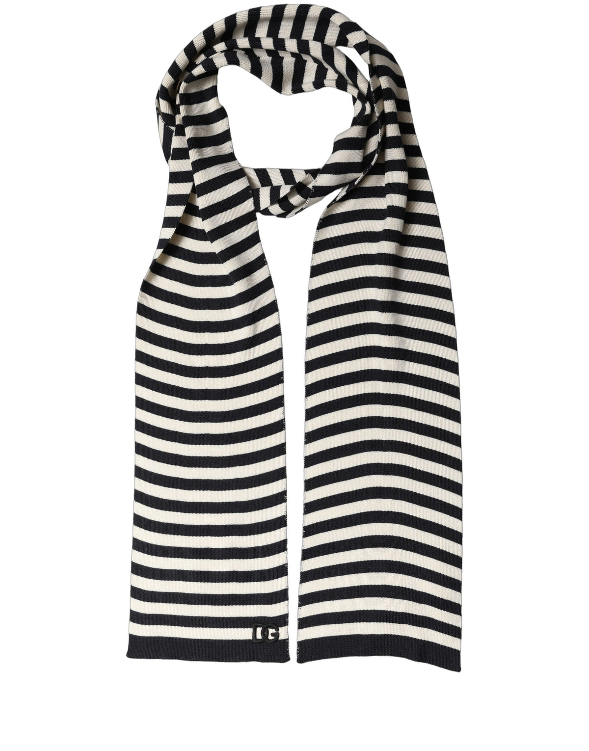 Dolce & Gabbana Black White Stripes Silk Knitted Shawl Men's Scarf