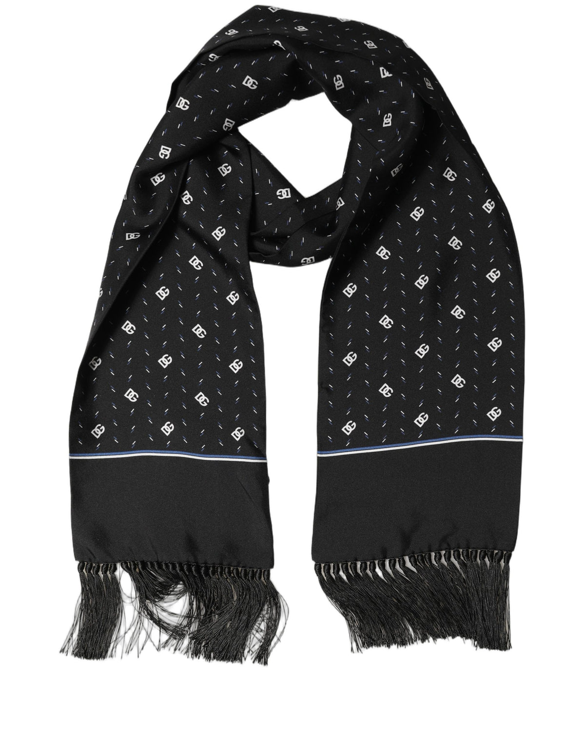Dolce & Gabbana Black Silk DG Logo Men Fringed Shawl Men's Scarf
