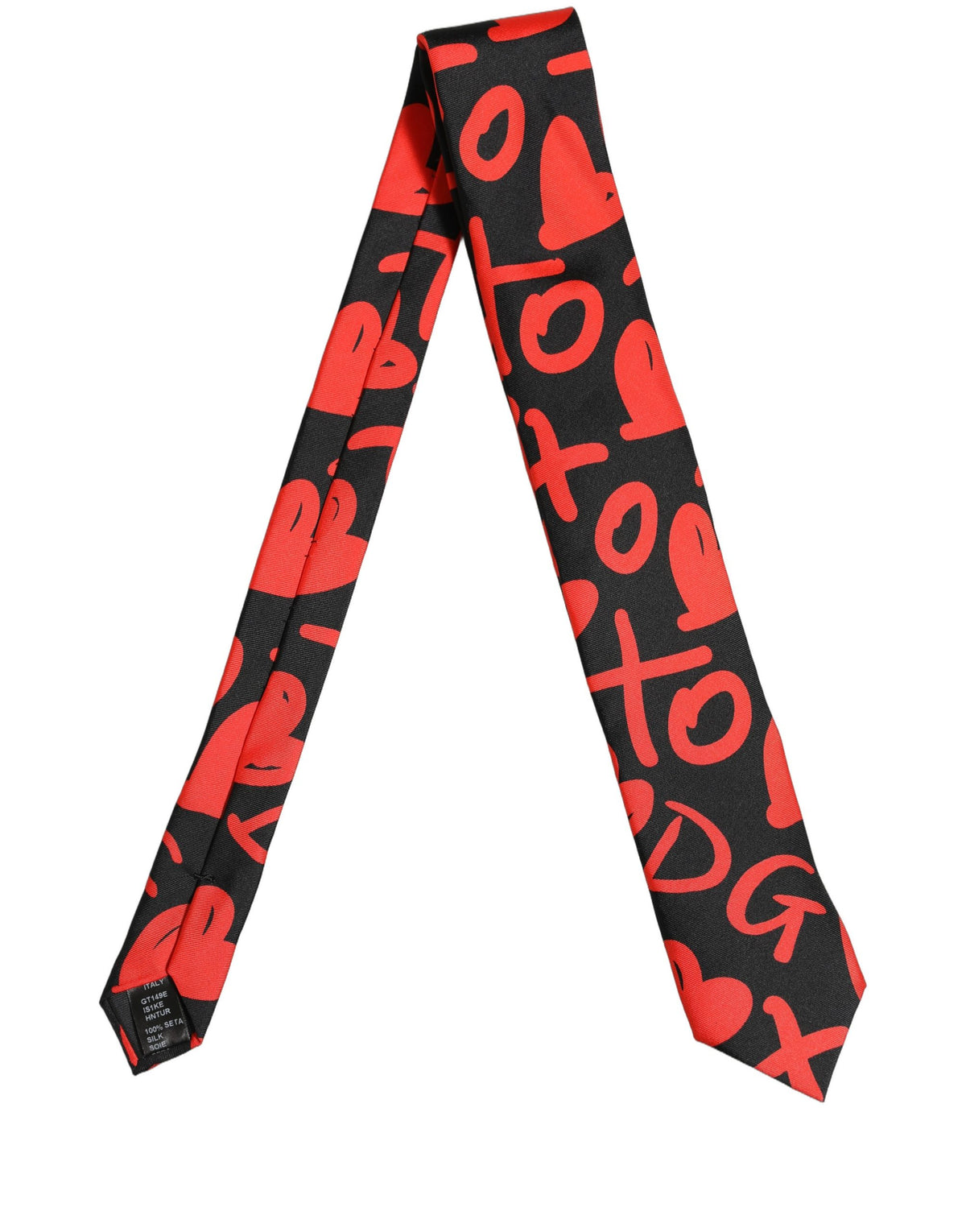 Dolce & Gabbana Black Silk Red Graphic Hearts Adjustable Men'sd NeckMen's Men's Tie (Pre-Owned)