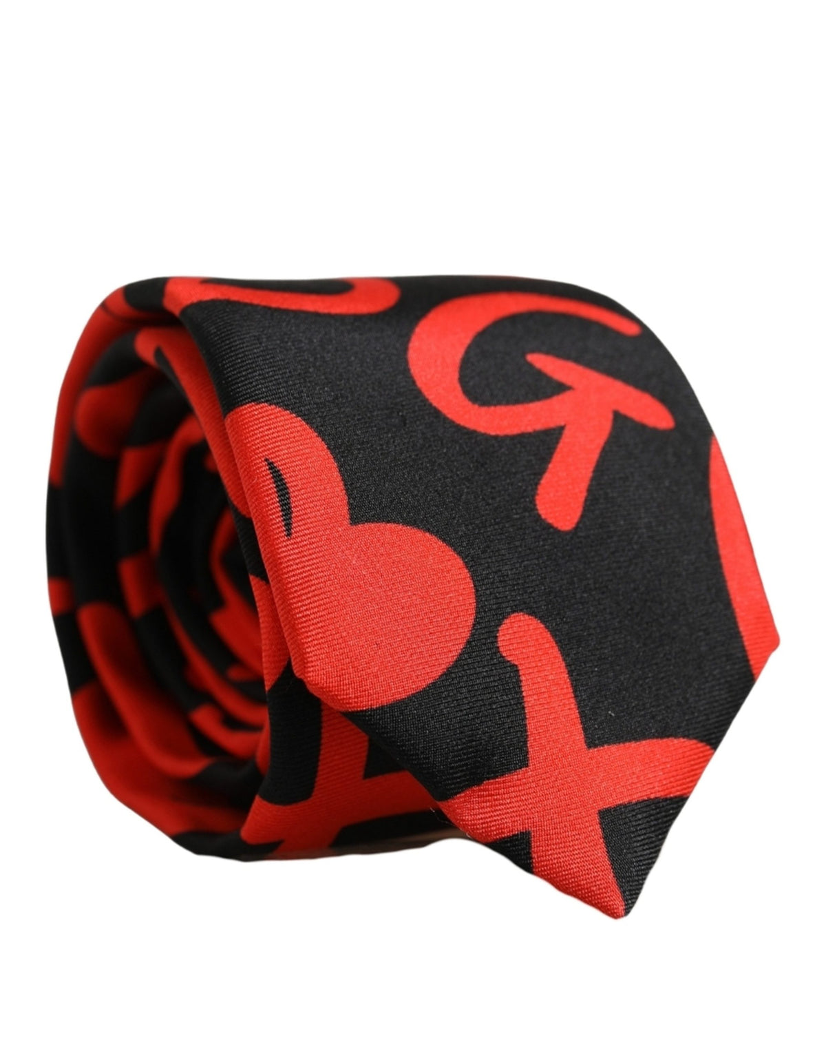Dolce & Gabbana Black Silk Red Graphic Hearts Adjustable Men'sd NeckMen's Men's Tie (Pre-Owned)