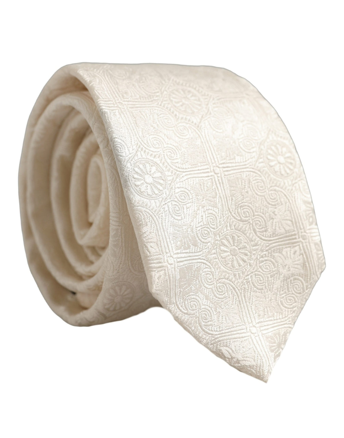Dolce & Gabbana Off White Silk Damask Woven Adjustable Men'sd NeckMen's Men's Tie