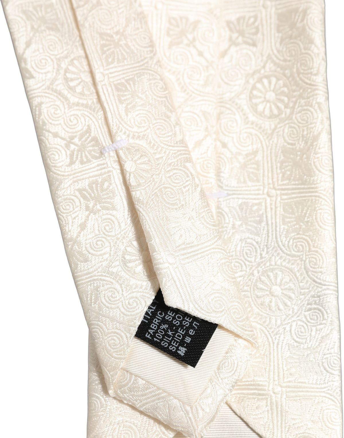 Dolce & Gabbana Off White Silk Damask Woven Adjustable Men'sd NeckMen's Men's Tie