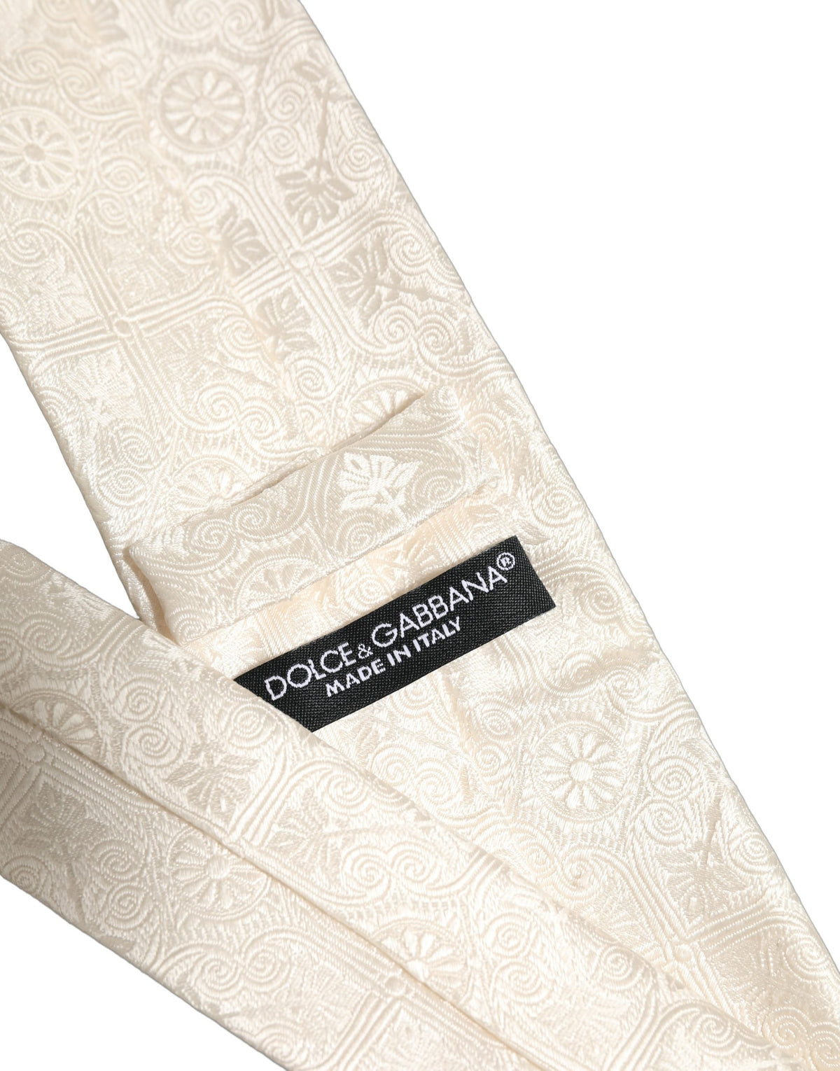 Dolce & Gabbana Off White Silk Damask Woven Adjustable Men'sd NeckMen's Men's Tie