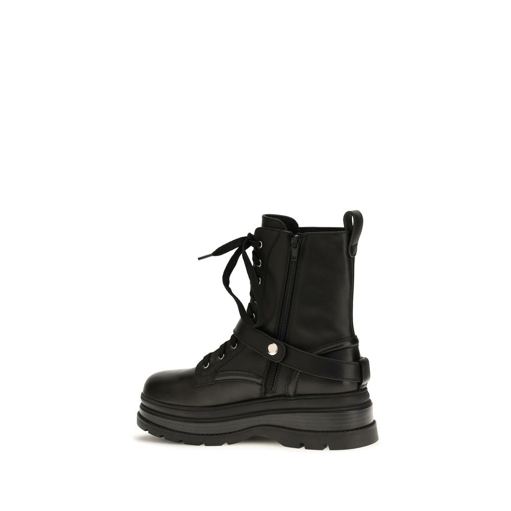 PINKO Black Calf Leather Bos Taurus Lace-Up Women's Boots