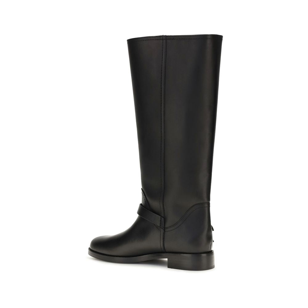 PINKO Black Calf Leather Bos Taurus Flat Women's Boots