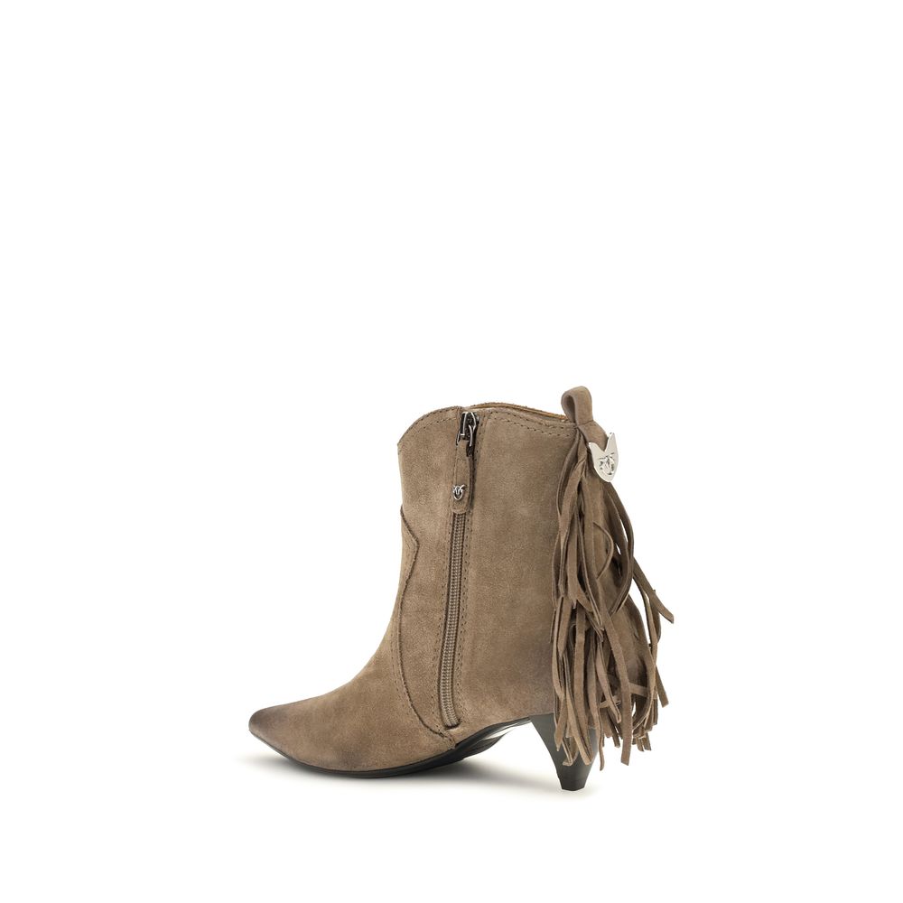 PINKO Beige Calf Leather Bos Taurus Ankle Women's Boots