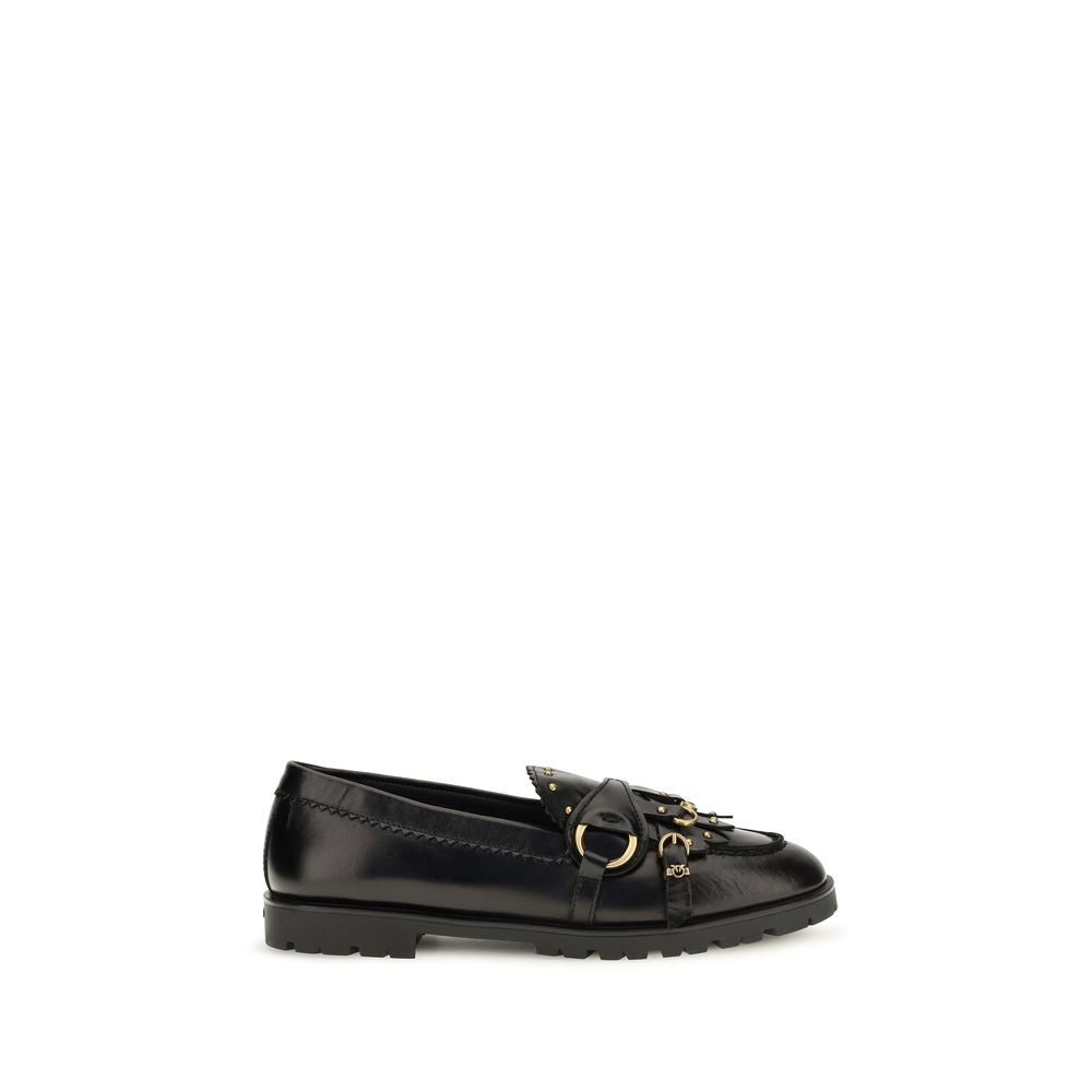 PINKO Black Calf Leather Bos Taurus Slip-On Women's Loafers